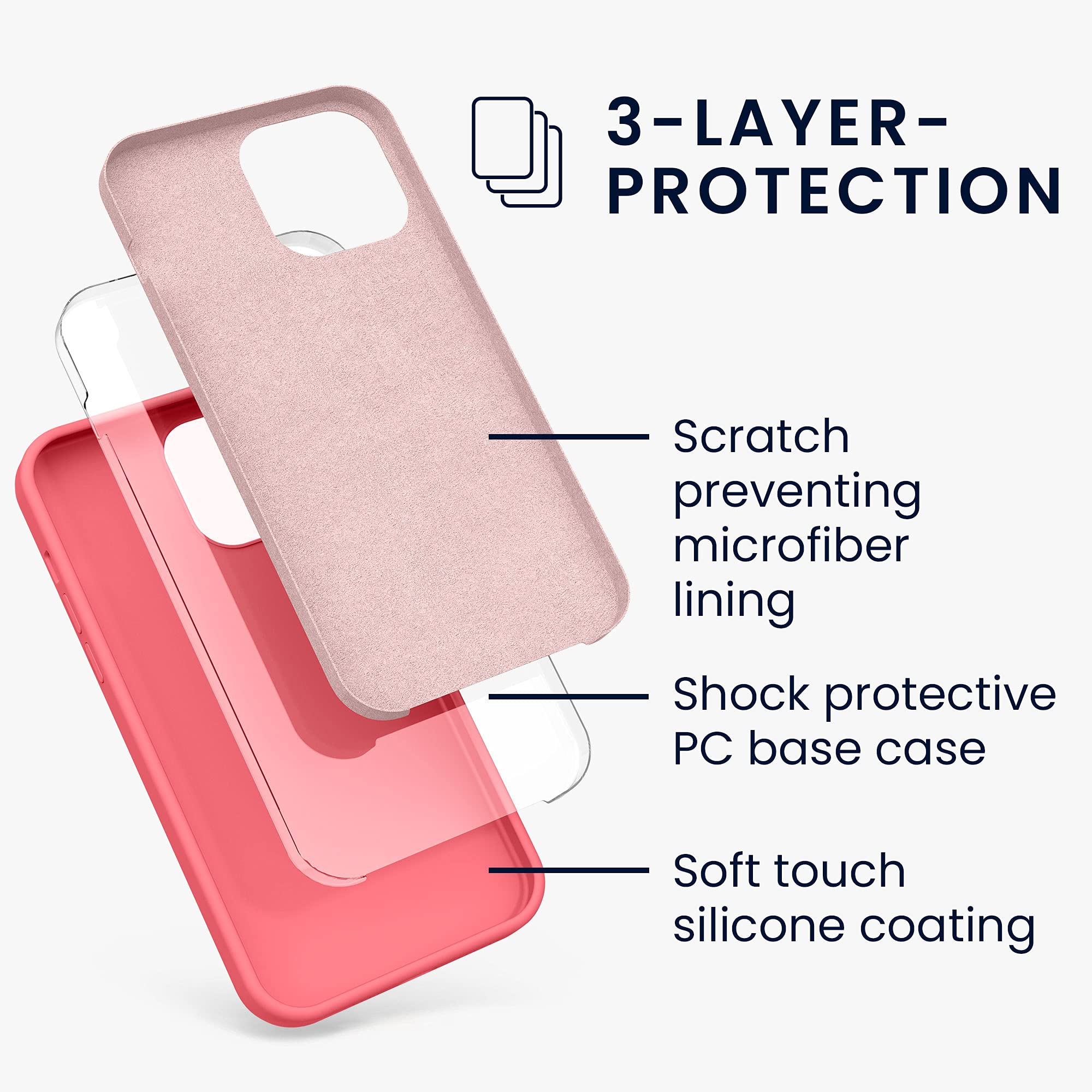 kwmobile Shockproof TPU Silicone Case for Apple iPhone 13 Pro Max - Soft Protective Phone Cover in Neon Coral - Perfect for Everyday Use, Travel & Outdoor Activities