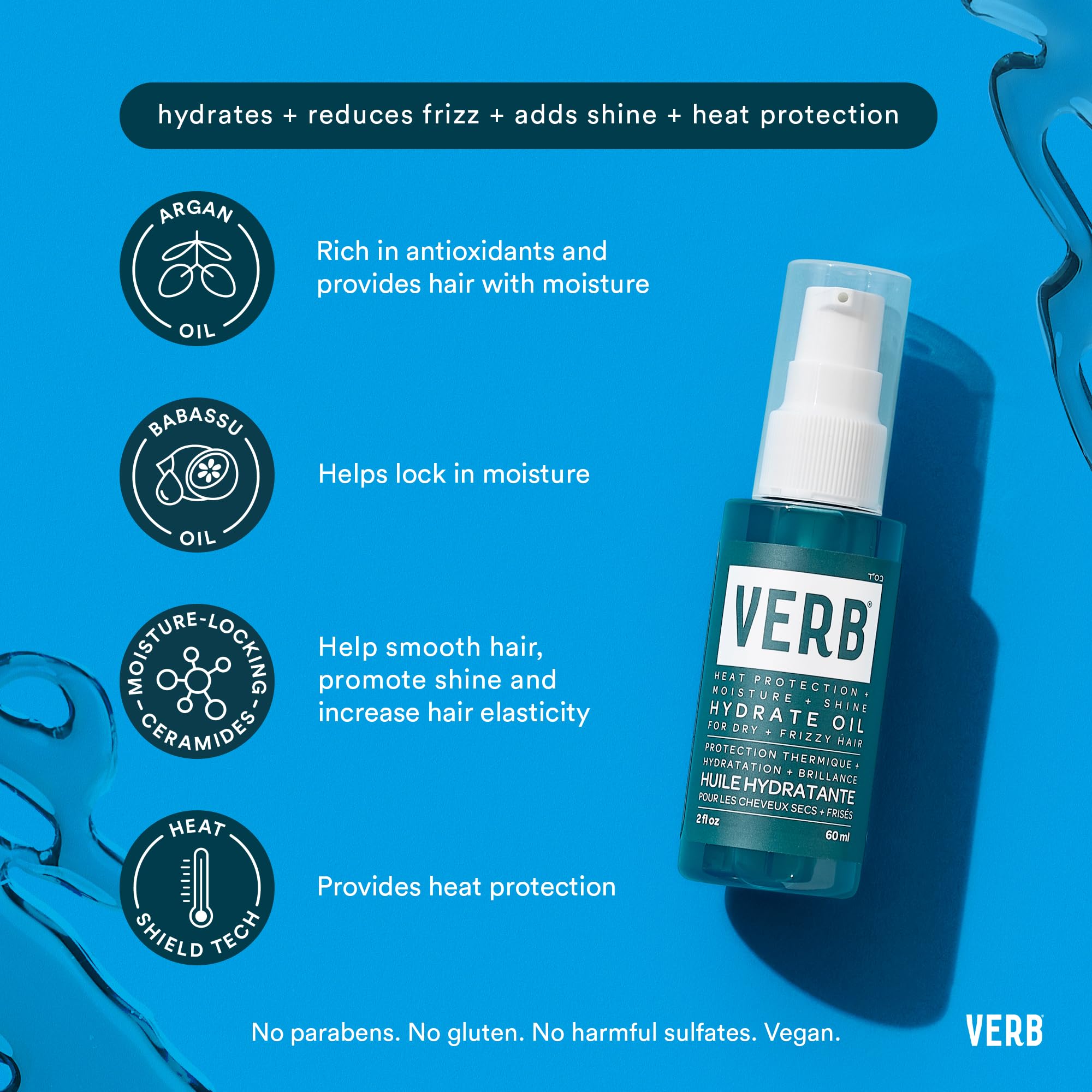 VERB Hydrate Oil - Lightweight Hydrating Hair Oil for Dry & Damaged Hair | Nourishing Treatment with Argan & Coconut Oils | Perfect for Daily Use, Styling & Split End Repair