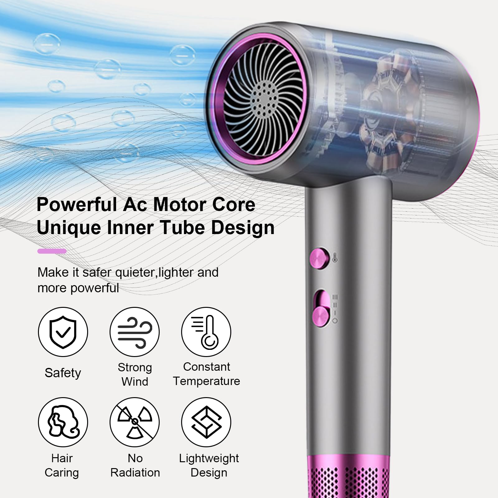 Professional Hair Dryer with Diffuser & Nozzle - High Speed, Lightweight, Fast Drying for Salon-Quality Styling at Home | Perfect Birthday Gift for Women, Men & Dad | Great for Travel, Daily Use & Salon Styling