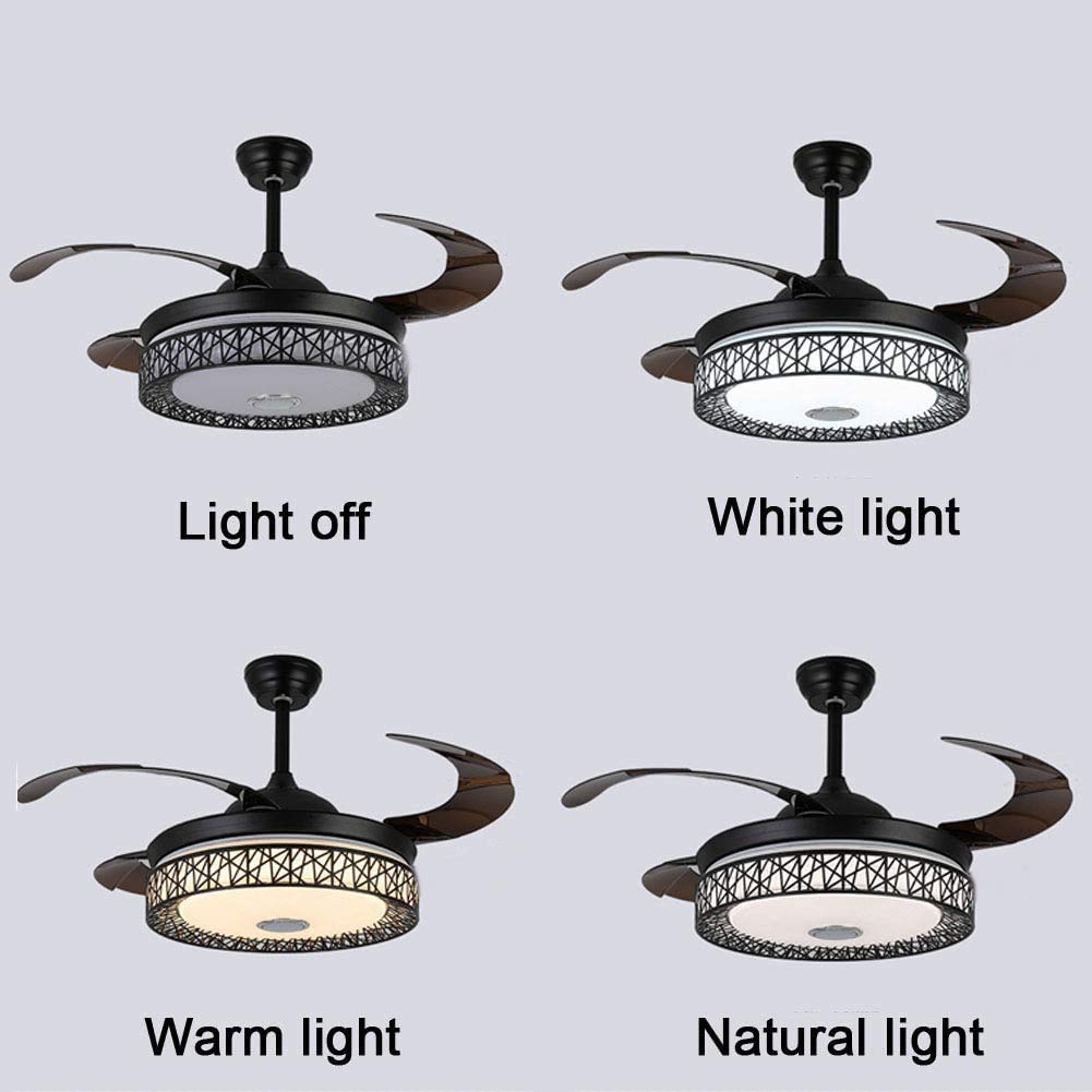 42 Inch Modern Retractable Ceiling Fan with LED Lights - 7 Color Dimmable Bluetooth Chandelier Fan, 3 Speed Remote Control - Perfect for Dining Room & Living Room Lighting & Air Circulation