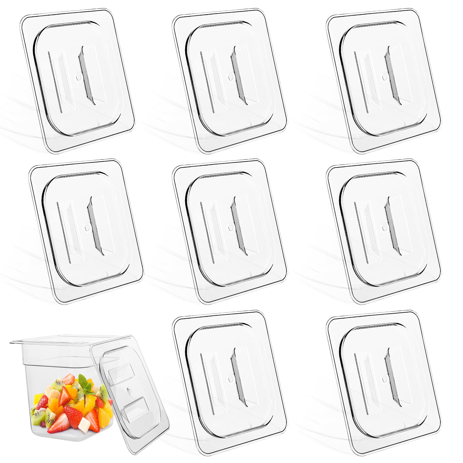 8 Pcs Clear Polycarbonate 1/6 Size Hotel Pan Lids with Handle - 6.9”x 6.3” Commercial Food Storage Covers for Restaurants, Catering & Buffets - Durable Steam Table Pan Lids for Food Warmers, Banquet Service & Kitchen Organization