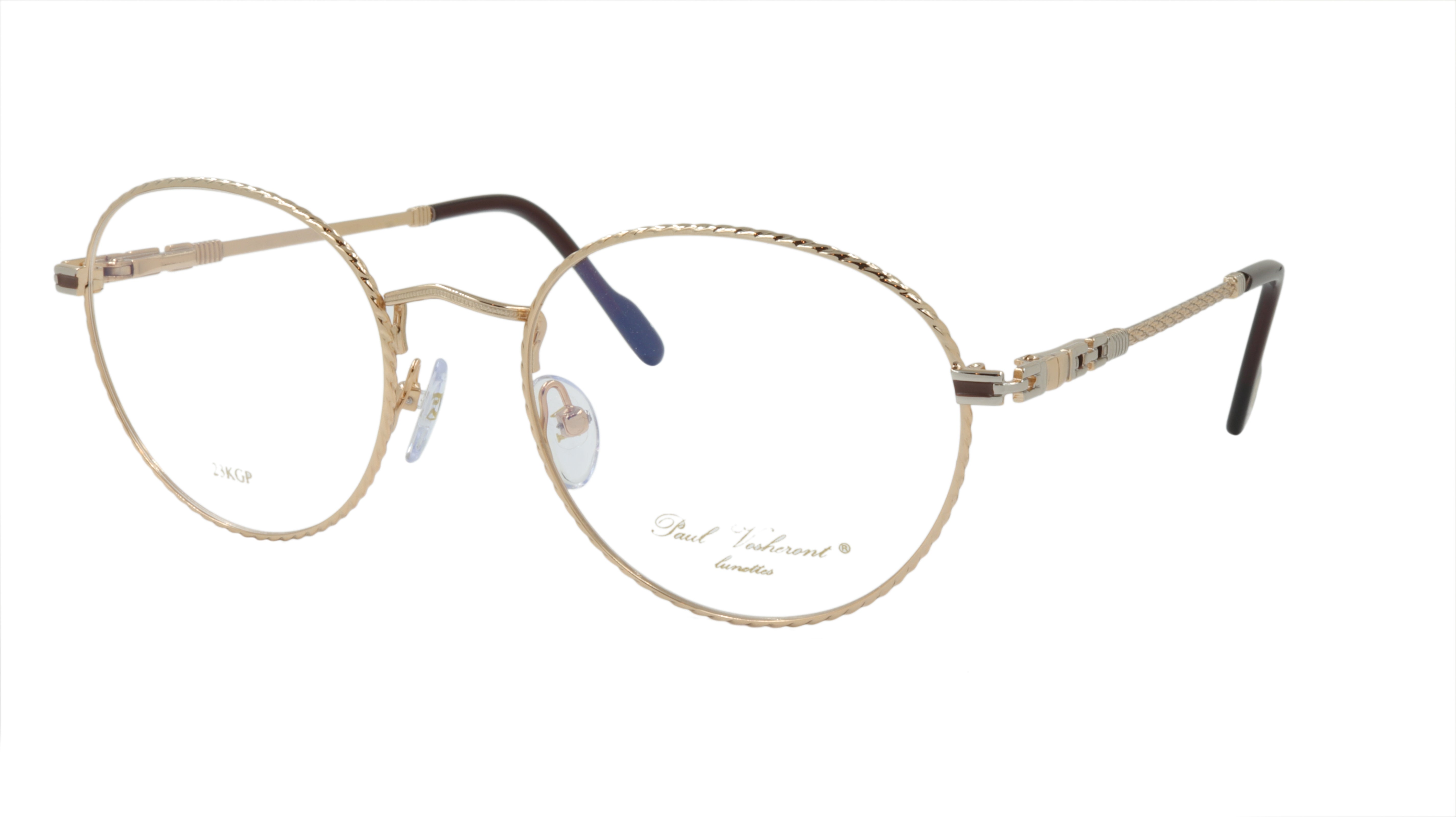 Paul Vosheront Round Gold Acetate Optical Frame PV382 C1 - Stylish & Lightweight Eyeglasses for Men & Women - Perfect for Reading, Work & Fashion Accessories