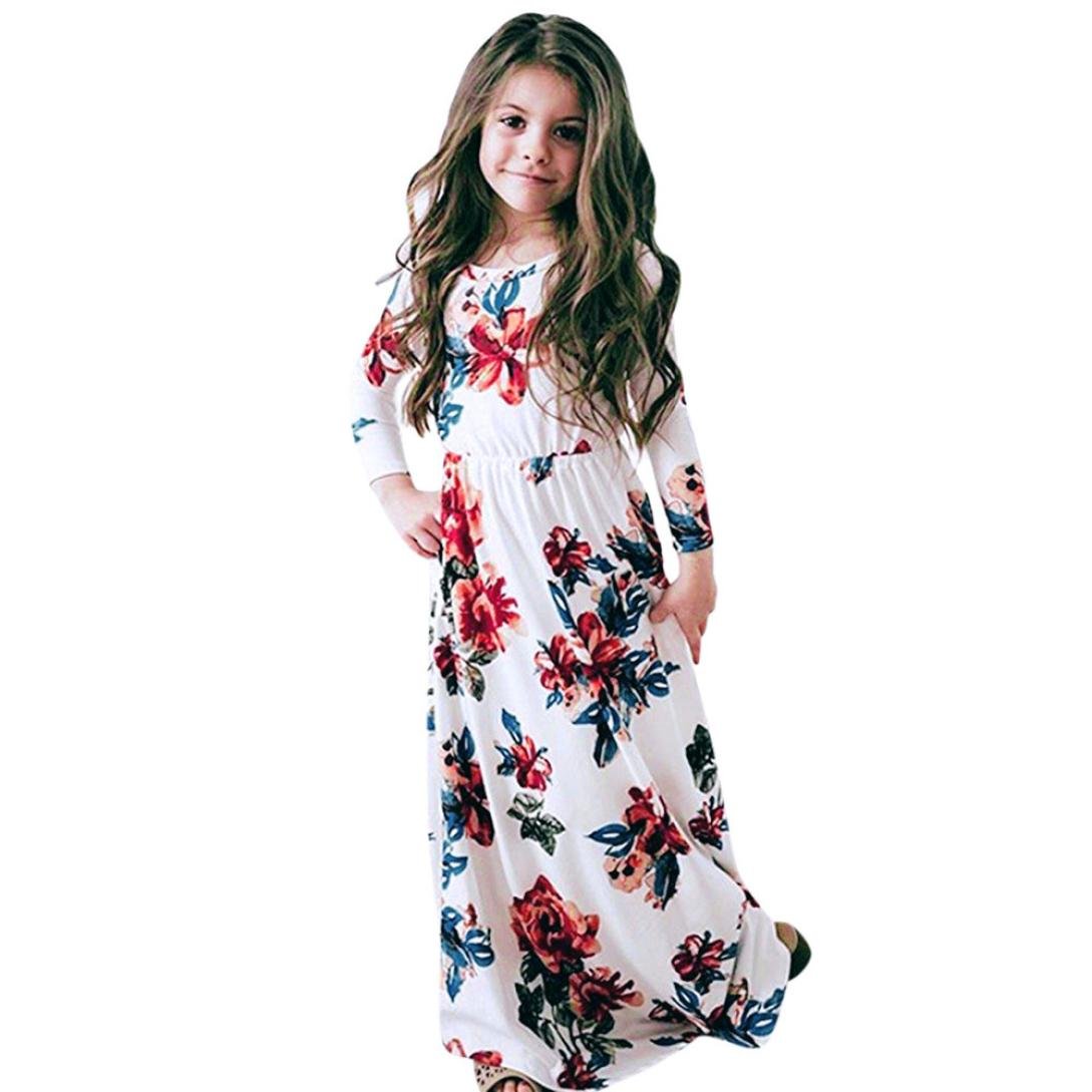 Toddler Baby Girl Flower Print Princess Party Long Dress - Cute Floral Outfit for Birthday, Photo Shoot & Special Occasions