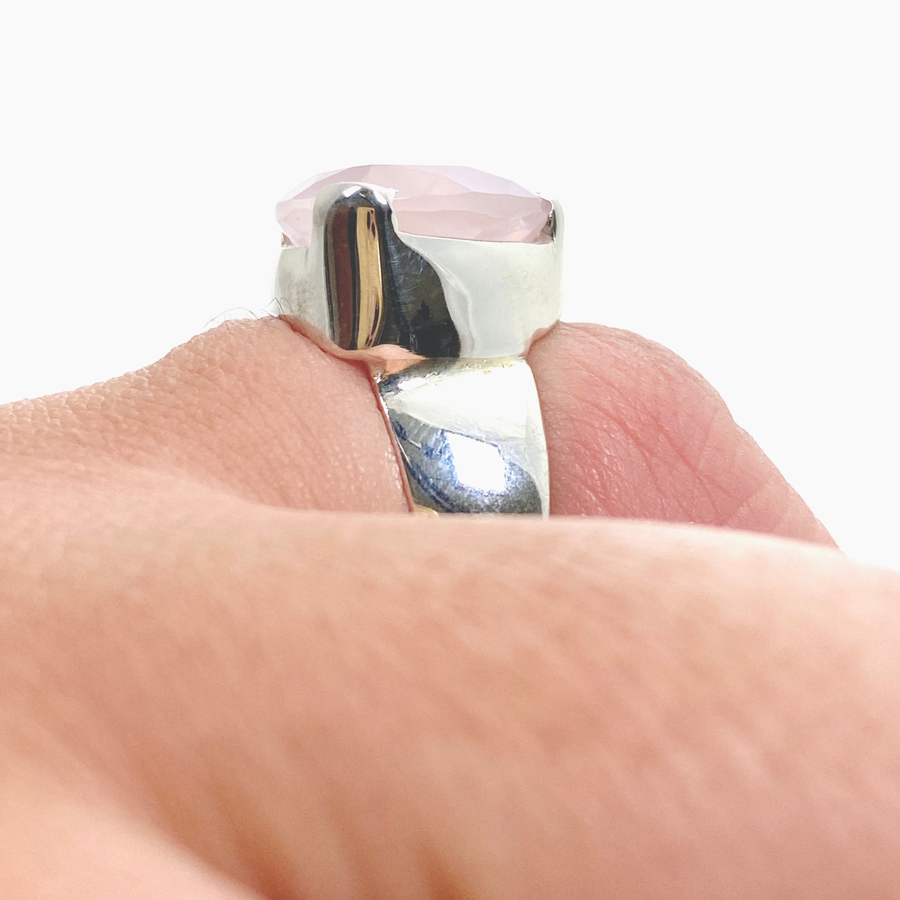 Rose Quartz Triangular Faceted Ring - Size 10 - KRGJ3324 - Elegant Boho Jewelry for Women, Perfect for Weddings, Parties & Everyday Wear