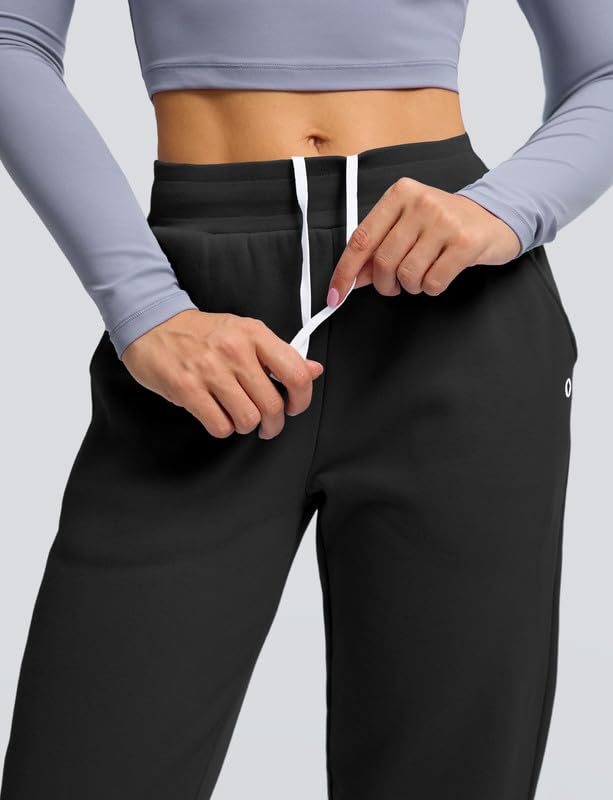 SANTINY Women's Fleece Lined Sweatpants - Soft Cotton Straight Leg Pants with Pockets & Drawstring Waist - Warm Winter Lounge Pants for Women - Perfect for Home, Yoga, Running Errands & Casual Outings