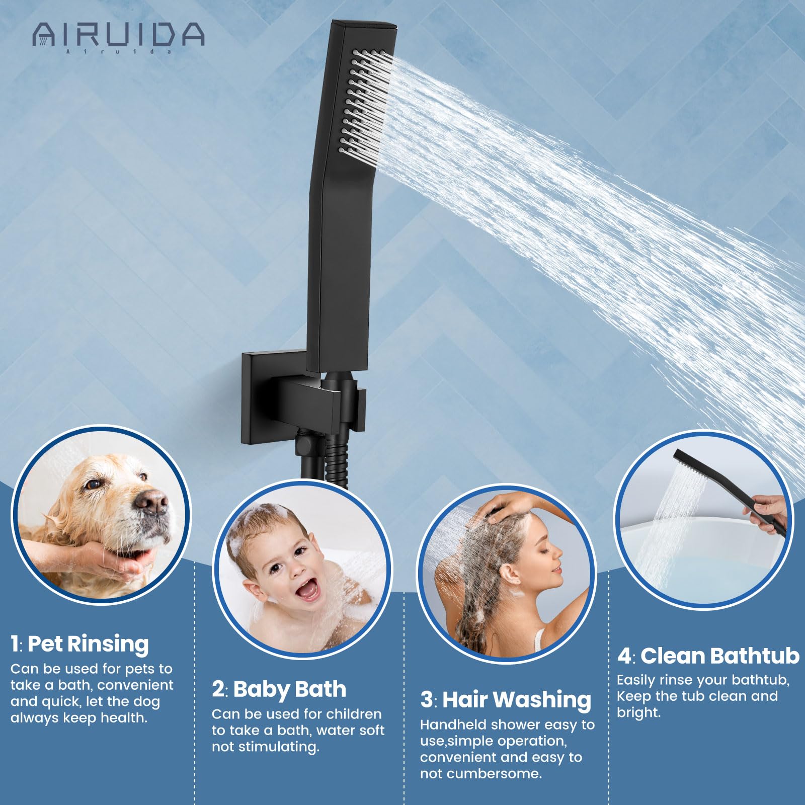 Airuida Matte Black 12 Inch Rainfall Shower System - Ceiling Mount Shower Faucet with SUS304 Ultra-Thin Shower Head & Brass Handheld Mixer Valve - Perfect for Modern Bathroom, Spa, and Luxury Home Renovation