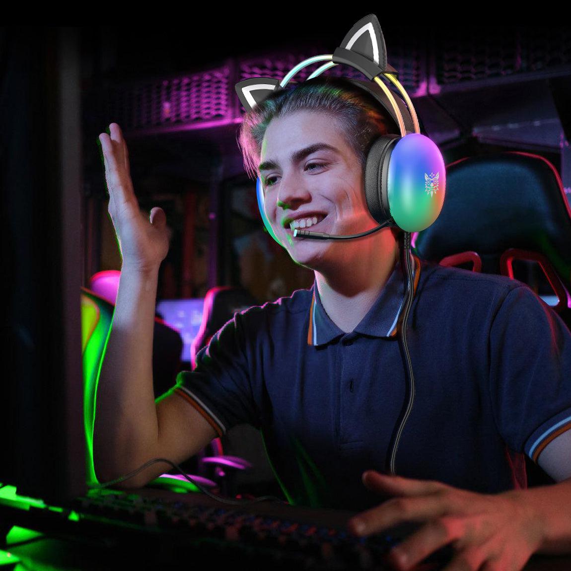 ONIKUMA X25 RGB Cat Ear Gaming Headset with Microphone - Wireless Over-Ear Headphones for PC, PS4, PS5, Switch - Cute LED Light Gaming Headphones for Girls, Streaming, Live Broadcasting