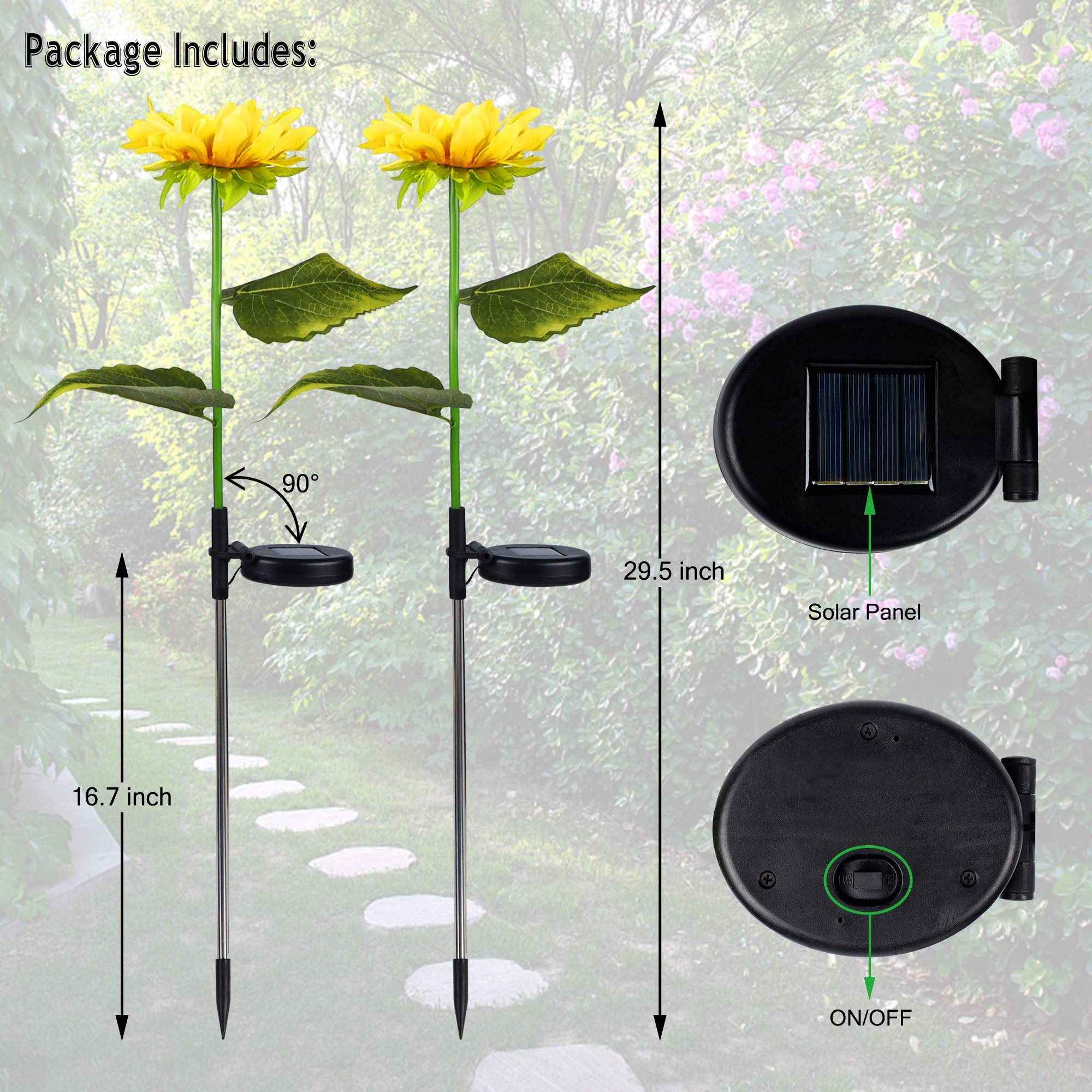 FORUP 2 Pack Solar Powered Sunflower Garden Stake Lights - Waterproof Outdoor LED Pathway Lights for Patio, Lawn & Yard Decoration | Perfect for Garden Borders, Walkways & Landscape Lighting at Night