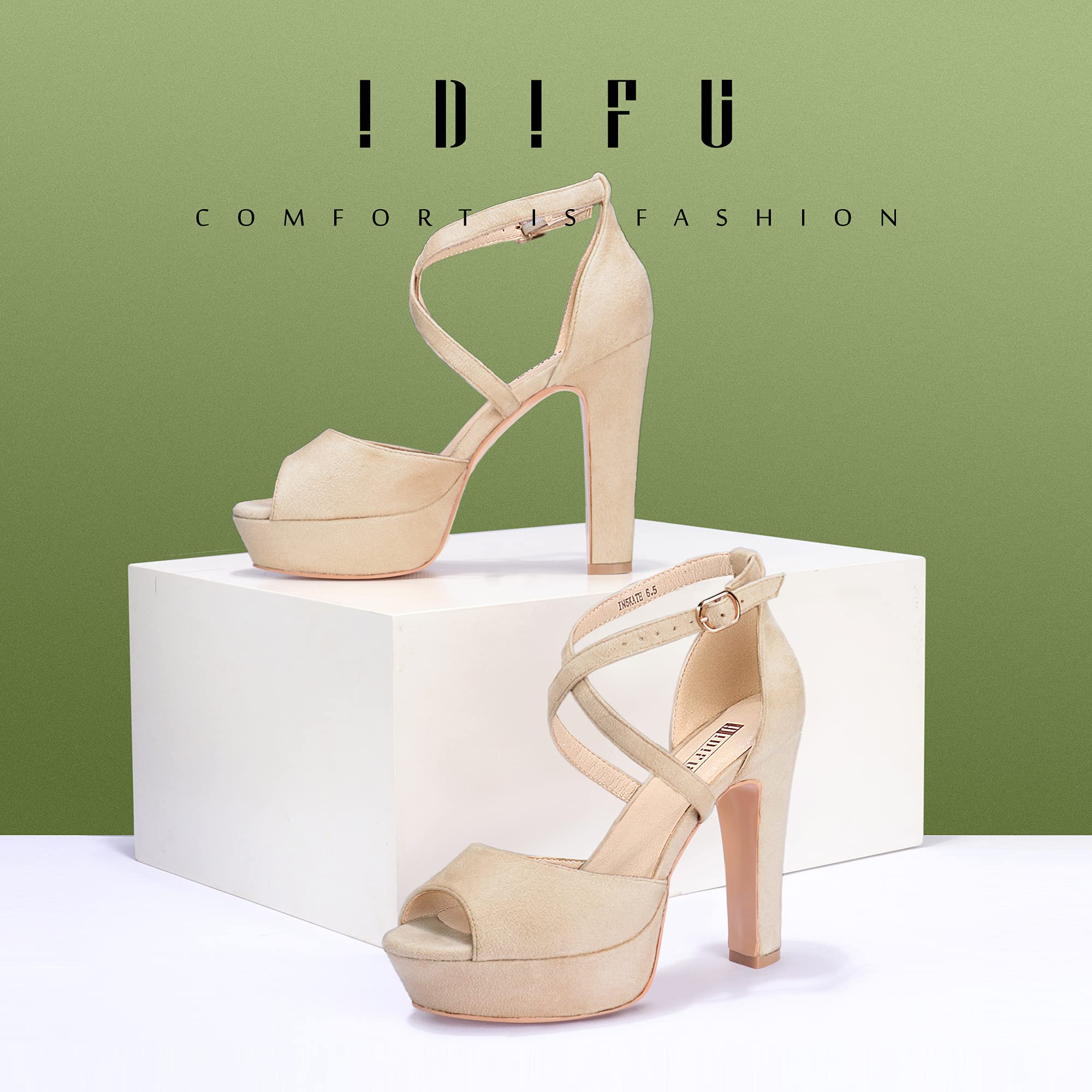 IDIFU Women's Chunky Heel Peep Toe Ankle Strap Sandals - Platform High Heels for Wedding, Party, Evening & Bridal Events - Comfortable Dress Shoes for Women