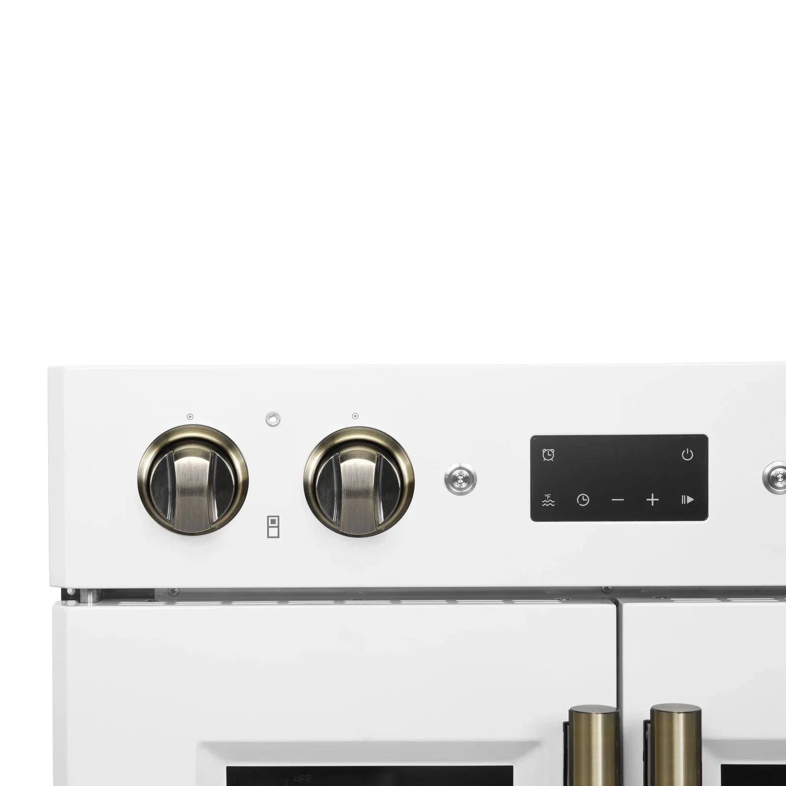 Forno Asti 30 Inch Double Electric Wall Oven with French Doors - White Finish & Antique Brass Trim (Model FBOEL1340 30WHT) | Perfect for Modern Kitchens, Baking, and Entertaining