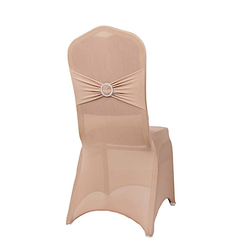 Elegant Spandex Stretchable Banquet Chair Covers with Silver Rhinestone Buckles - Perfect for Weddings, Parties, and Formal Events