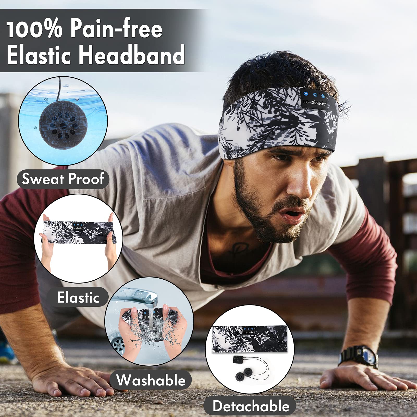 LC-dolida Bluetooth Sleep Mask with Built-in Headphones - Wireless Sleep Headband for Side Sleepers, Travel & Sports - Perfect Gift for Insomnia Relief & Relaxation (Great for Airplanes, Yoga & Meditation)
