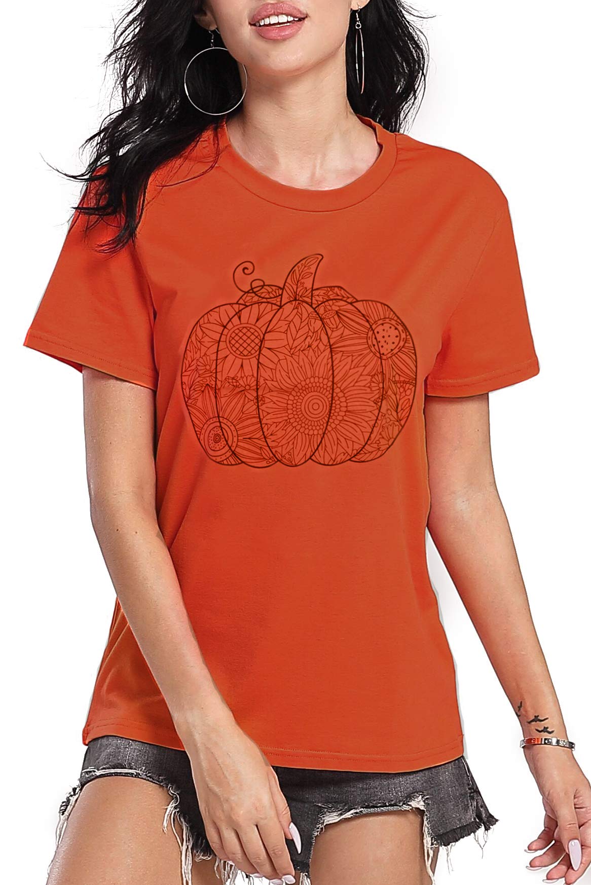 Sunflower Pumpkin Graphic T-Shirt for Women - Cute Floral Inspirational Casual Tee - Perfect for Summer Outfits, Casual Wear & Everyday Comfort