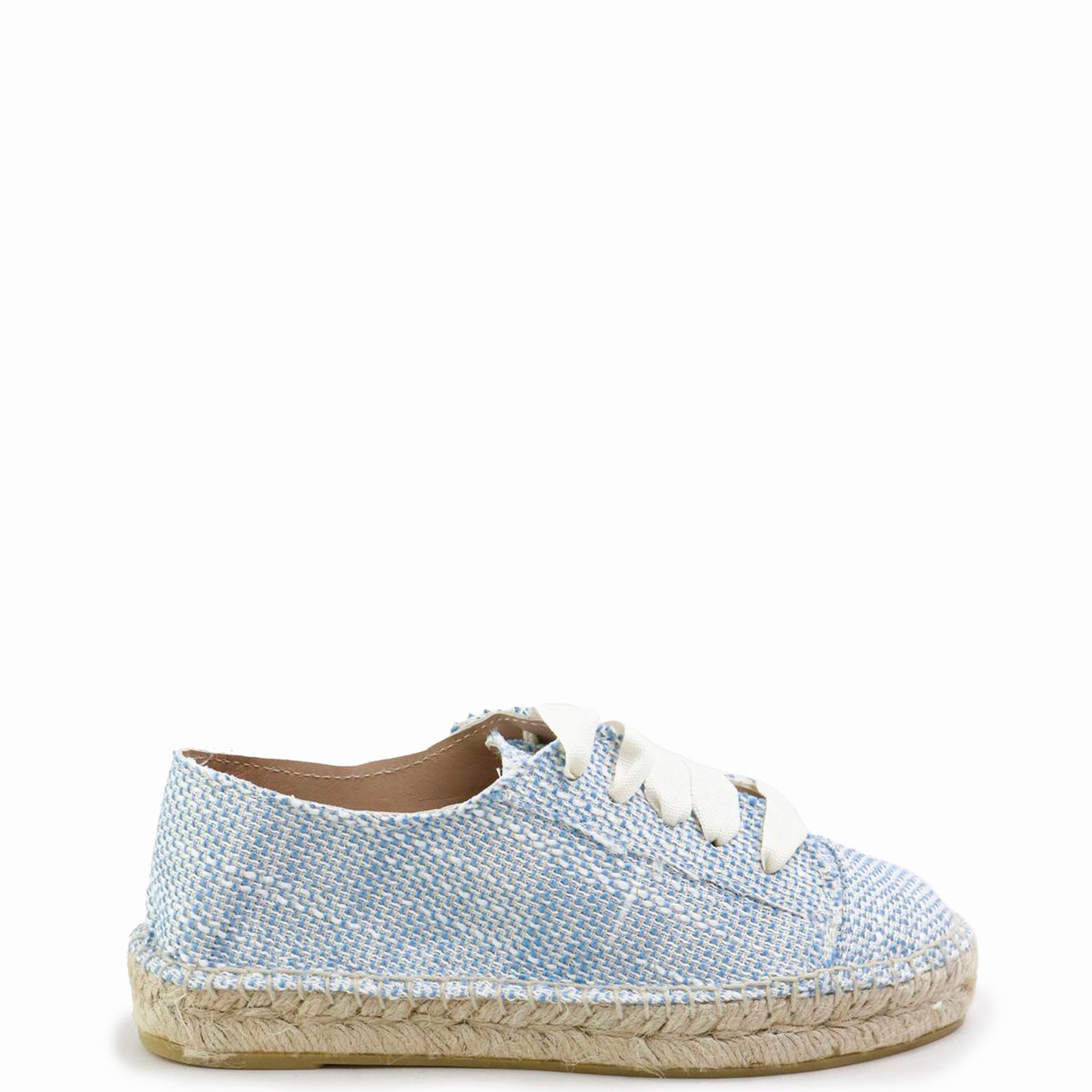 Papanatas Blue Tweed Lace Up Espadrille Shoes - Stylish Women's Casual Flats for Spring/Summer | Perfect for Beach, Vacation & Everyday Wear
