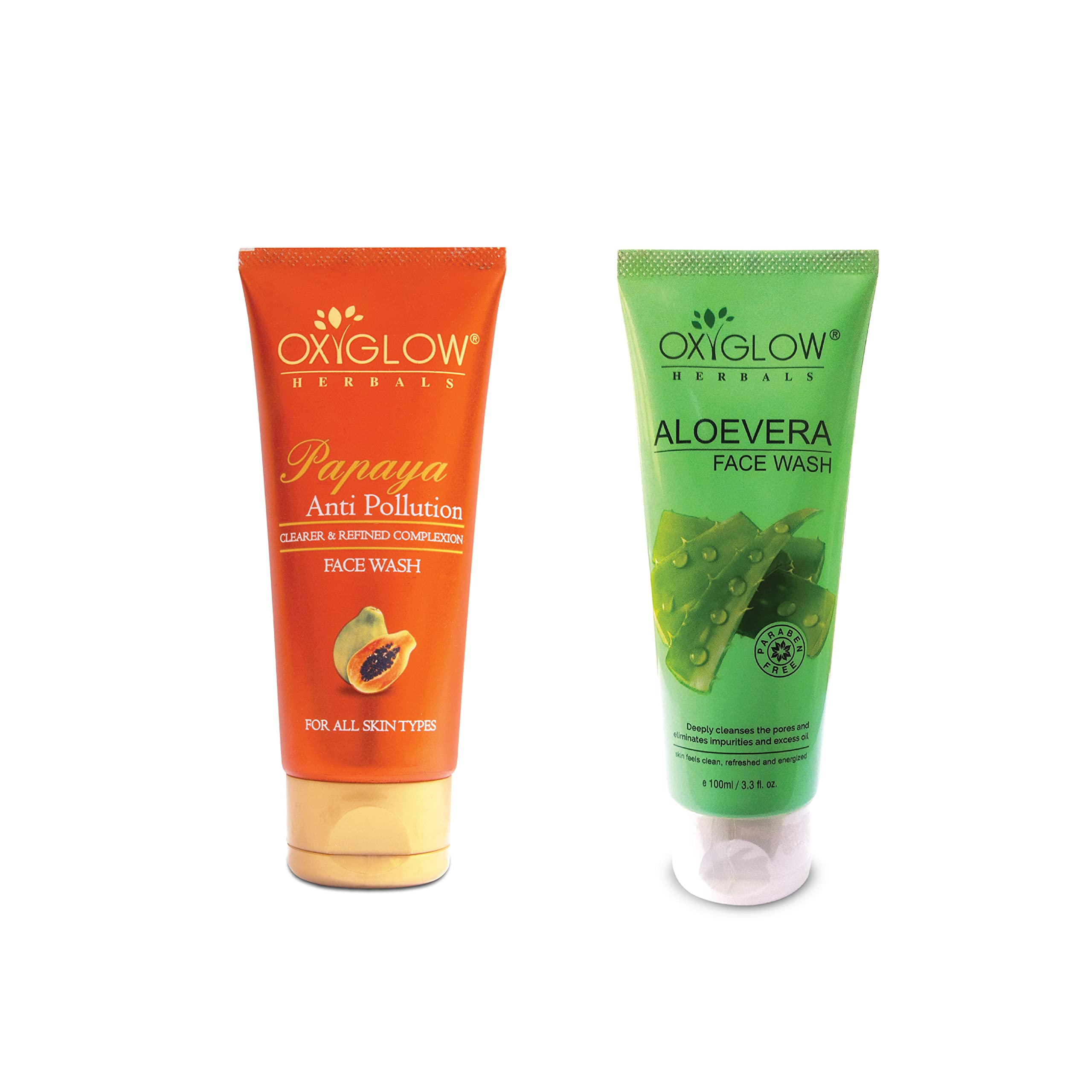 OxyGlow Herbals Papaya & Aloe Vera Face Wash Combo Pack (100ml Each) - Brightening, Oil Control & Skin Restoration for Glowing Skin - Perfect for Daily Cleansing & Acne-Prone Skin Care Routine
