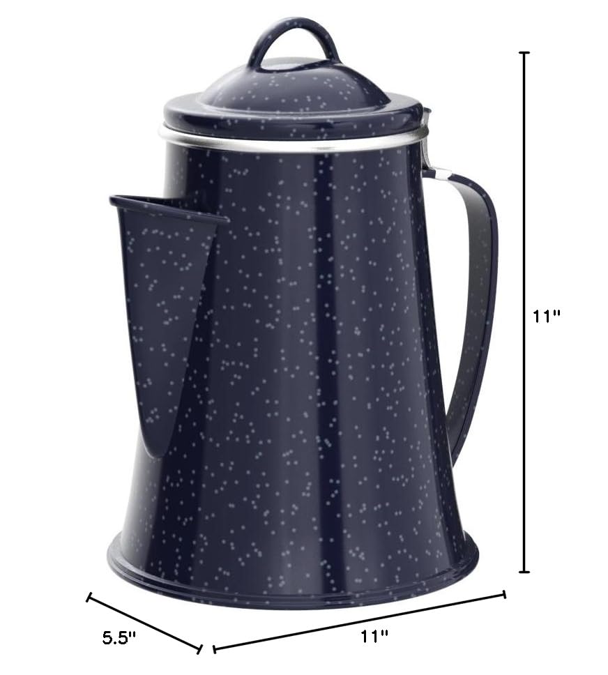 Stansport Enamel Coffee Pot - 12 Cup Camping Coffee Maker, Durable Stainless Steel with Heat-Resistant Handle for Outdoor, Picnic, RV & Home Use