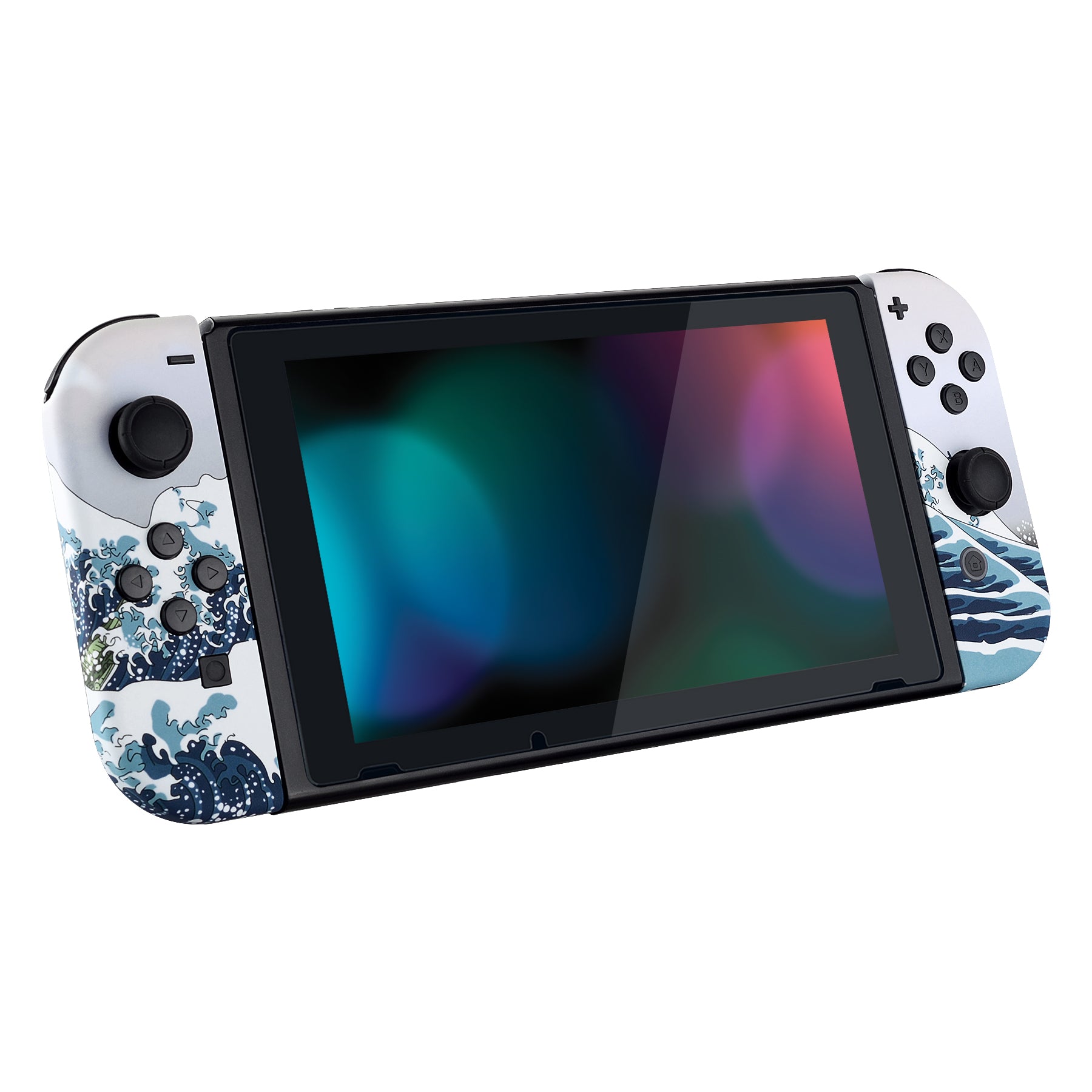 eXtremeRate Soft Touch Grip The Great Wave Back Plate for Nintendo Switch - DIY Replacement Shell with Full Button Set - Upgrade Your Joycon Controller Housing - Perfect for Gaming, Travel & Home Entertainment
