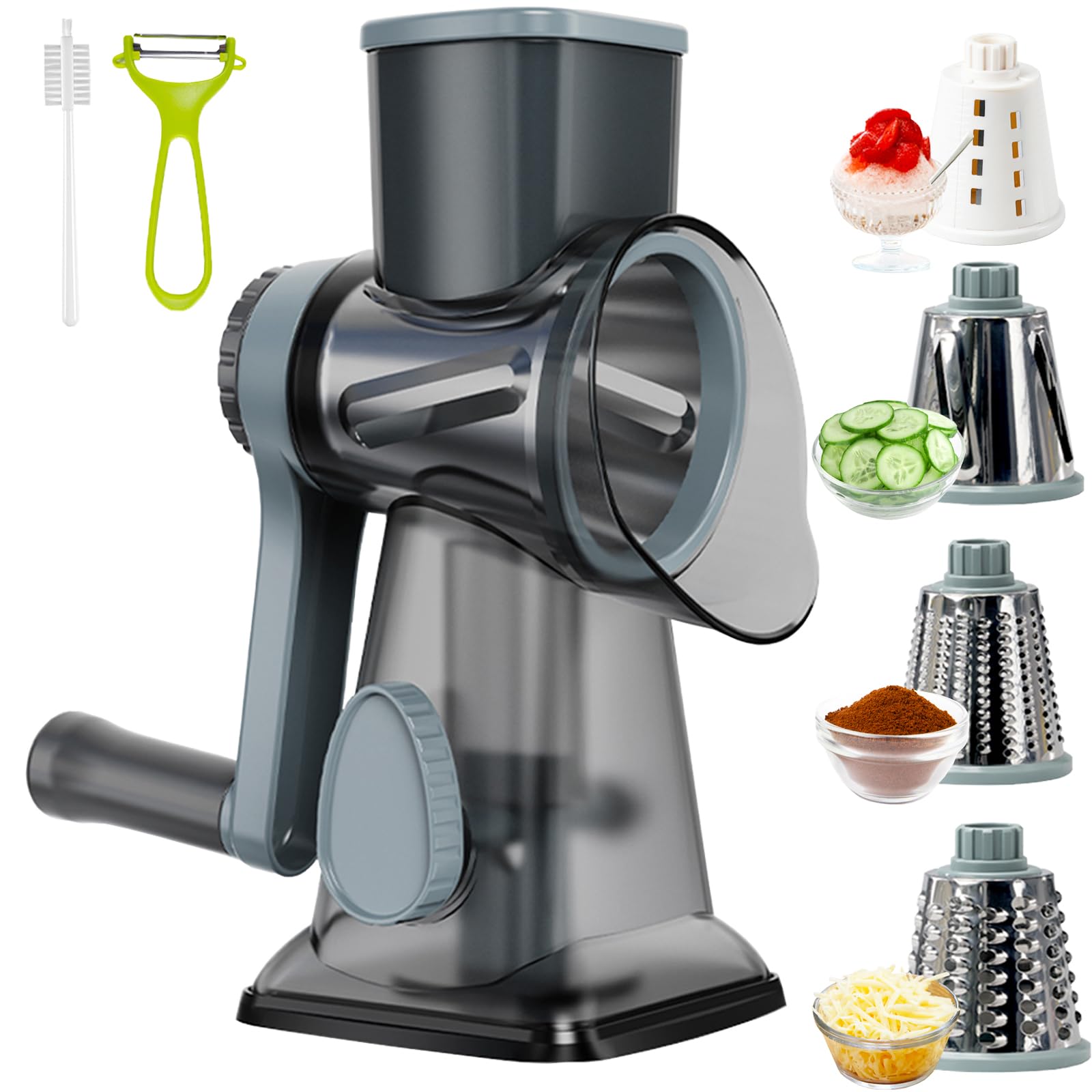 Premium Rotary Cheese Grater with Ergonomic Handle - Multi-Functional Kitchen Tool for Grating Cheese, Vegetables & Fruits - Perfect for Pasta, Pizza & Salad Prep (Blue)