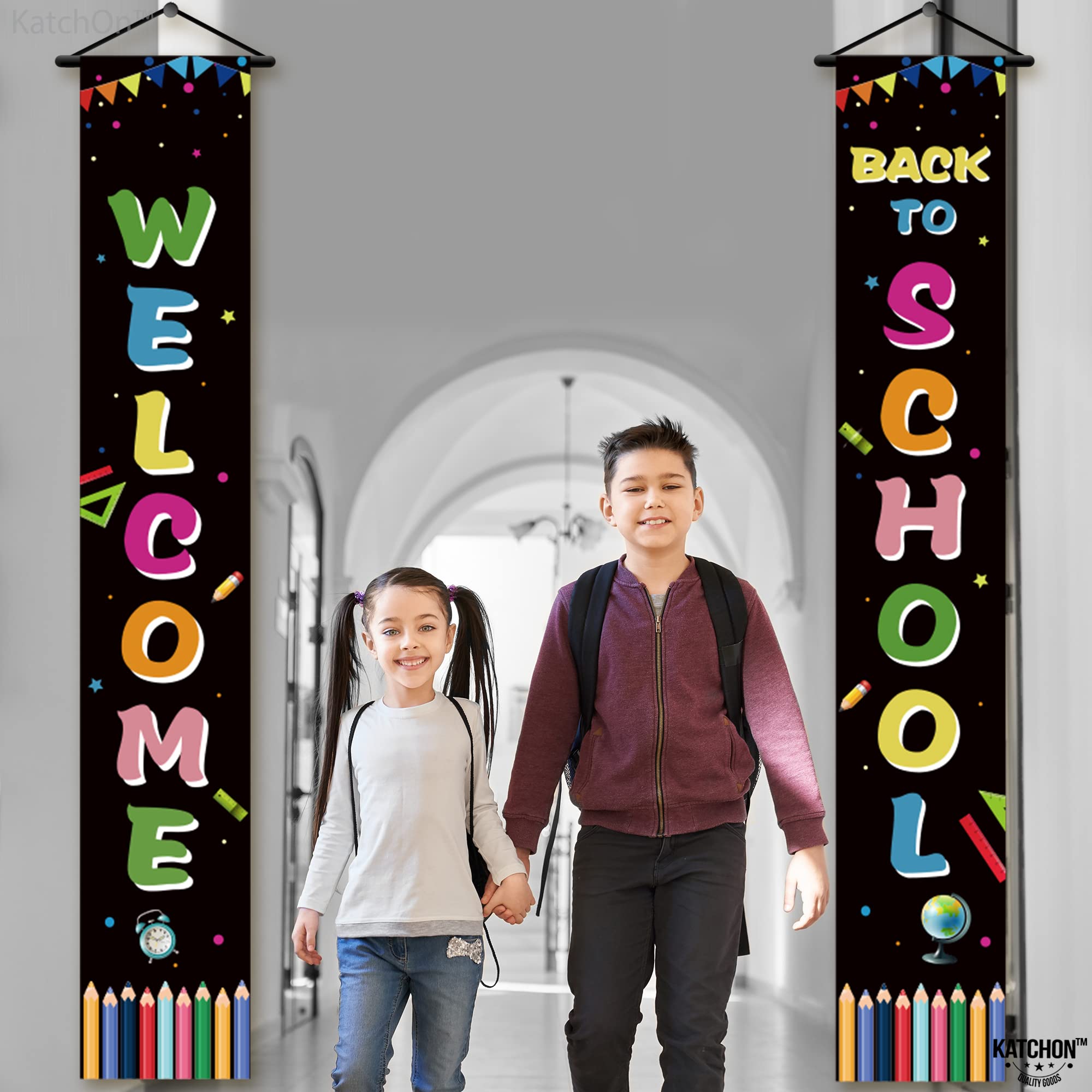 KatchOn Extra Large Welcome Back to School Banner - 72x12 Inch, First Day of School Decorations for Classroom Doors & Walls | Perfect for School Decor, Teacher Welcome Signs, Back to School Parties & Photo Backdrops