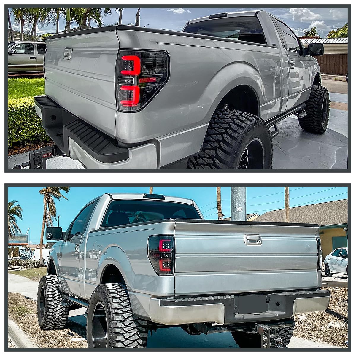 Spec-D Tuning Jet Black Tail Lights with Red LED Bar for 2009-2014 Ford F150 - Left & Right Pair Assembly - Upgrade Your Truck's Style & Night Visibility (Perfect for Off-Roading & Night Driving)