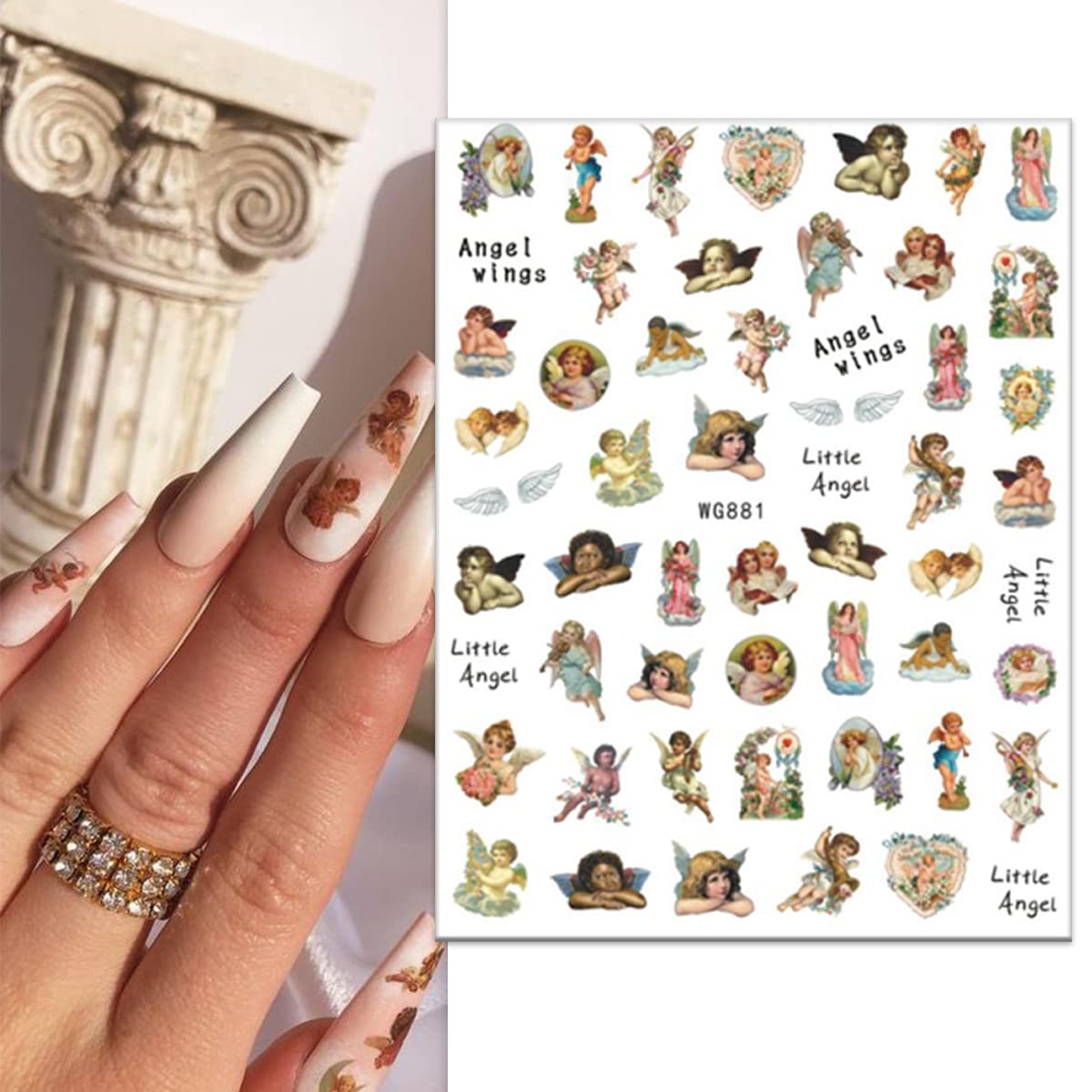 10pcs Angel Nail Stickers - Floral Wing Designs for Valentine's Day Nail Art