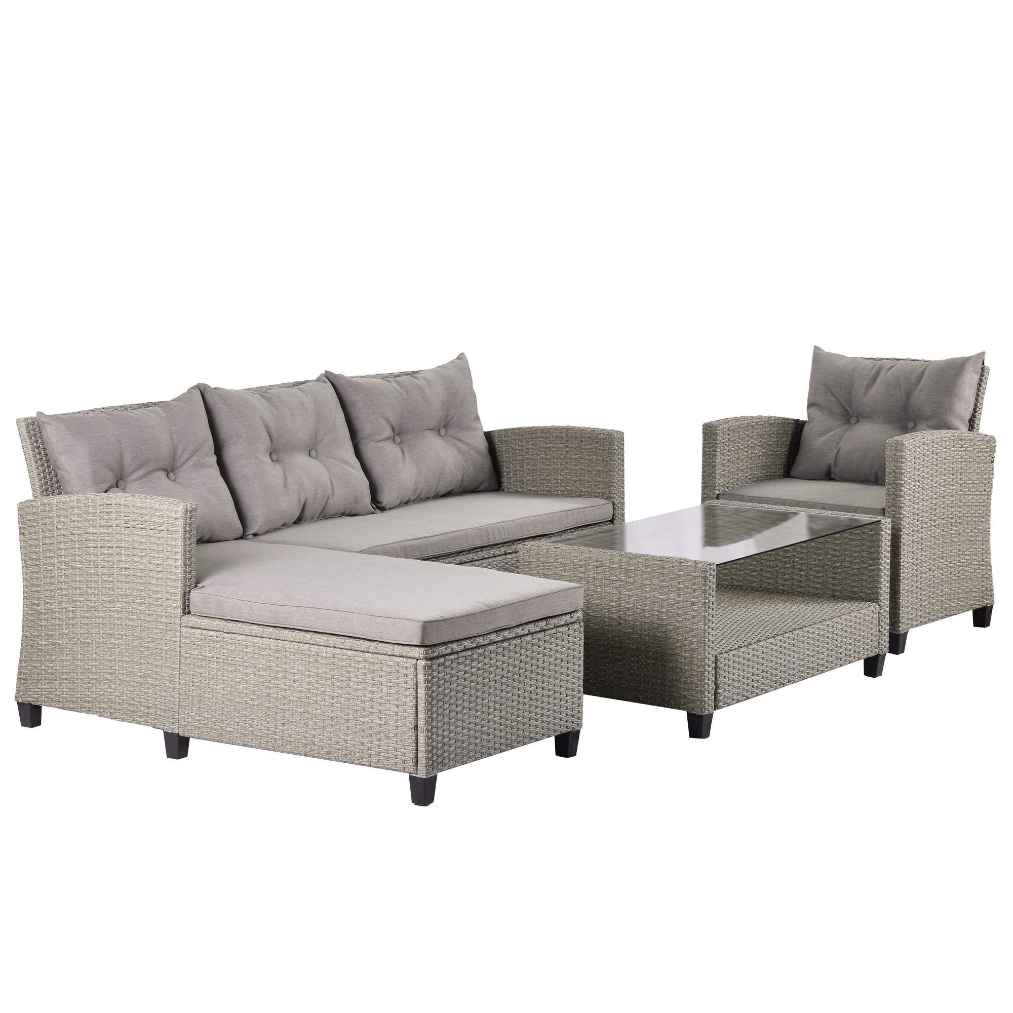 4-Piece Wicker Rattan Sectional Sofa Set with Seat Cushions & Coffee Table - Patio Furniture for Outdoor, Garden, Living Room - Beige Brown - Perfect for Backyard Relaxation, Poolside Lounging, and Indoor Comfort