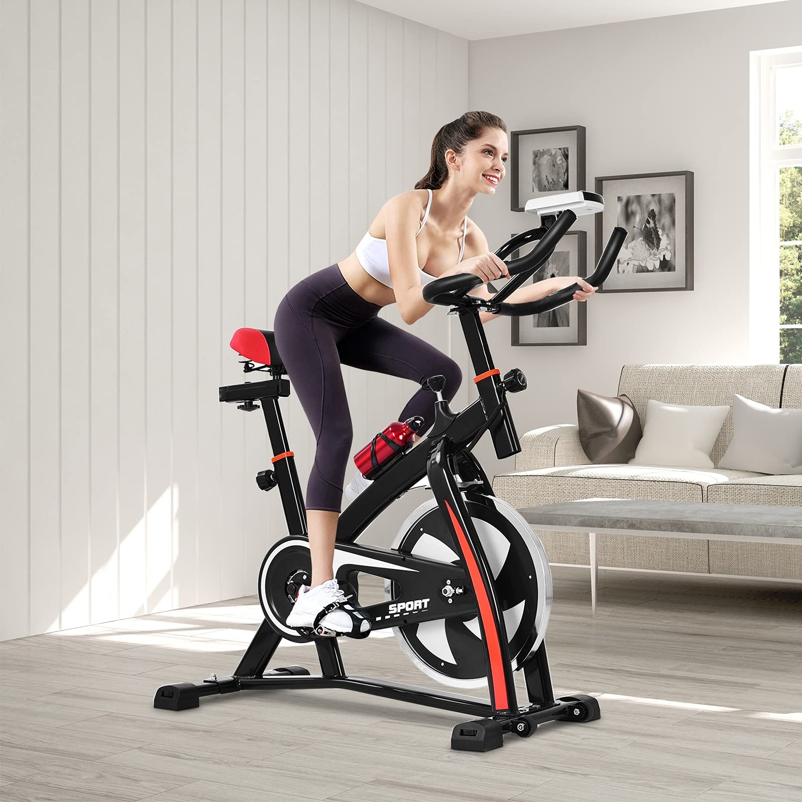 Best Indoor Cycling Bike for Home Workouts - Stationary Exercise Bike with LCD Display, Comfortable Seat Cushion & Water Bottle Holder - Perfect for Cardio Training, Weight Loss & Home Gym Fitness (Black)