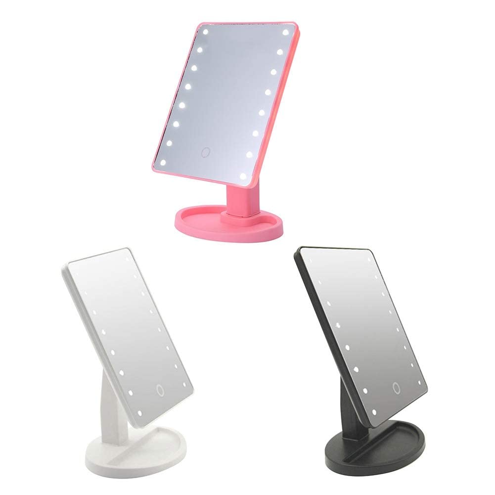 16 LED Makeup Mirror with Touch Dimmer Switch - Battery Operated Vanity Mirror with Stand for Tabletop (Pink) - Perfect for Home Dressing Table, Travel & Professional Makeup Artists