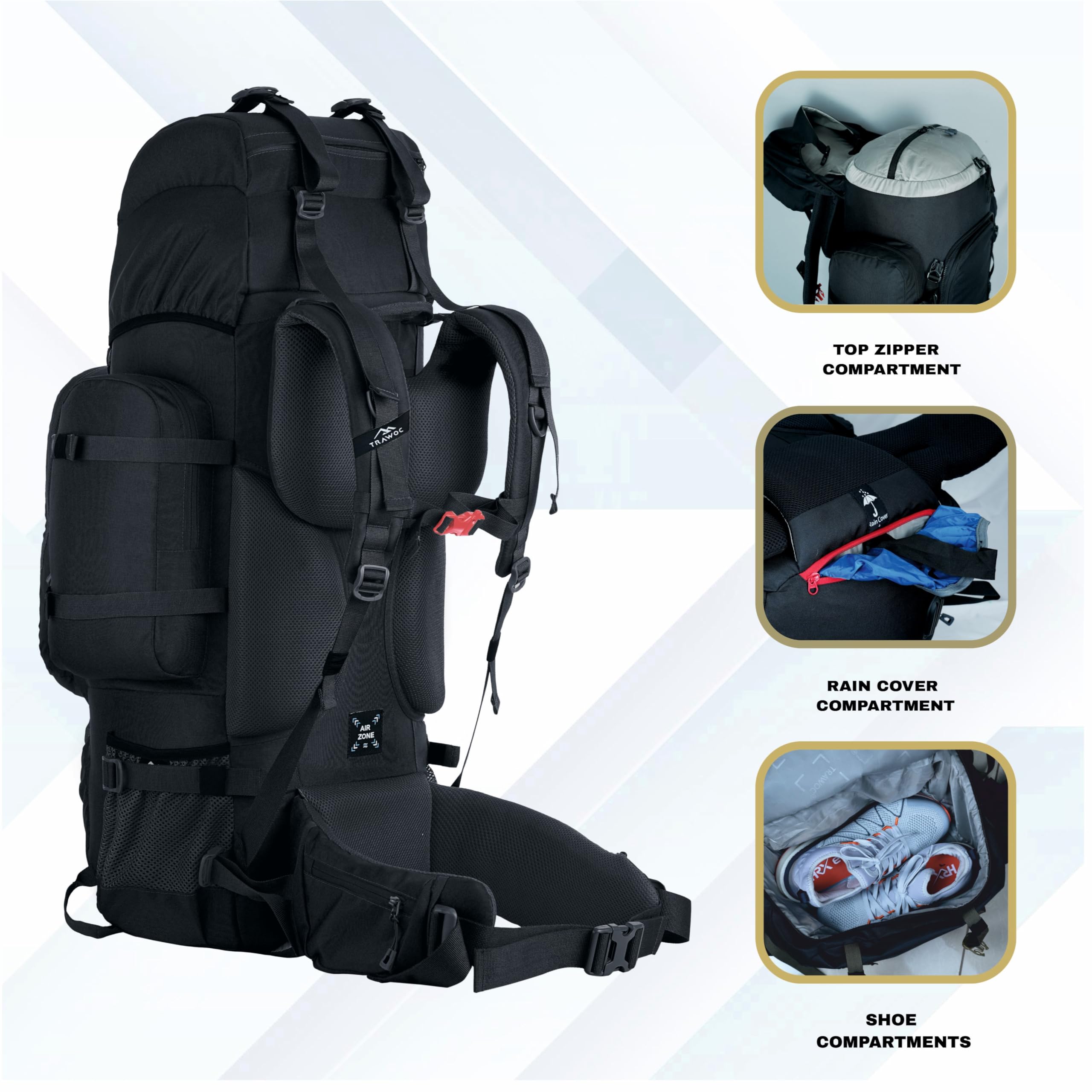 WILDWING 95L Internal Frame Travel Backpack with Detachable Daypack - Lightweight Hiking Backpack for Camping, Trekking & Outdoor Adventures - Durable Men & Women Backpack (Black) - Perfect for Long Trips, Backpacking & Travel Gear
