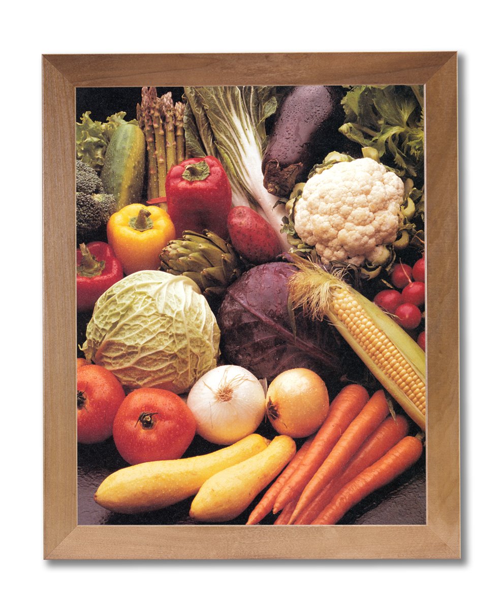Farm Fresh Vegetable Wall Art Print - Peppers, Squash, Corn, Onions & Carrots Kitchen Decor | Honey Framed Picture for Farmhouse, Country & Rustic Home Decor
