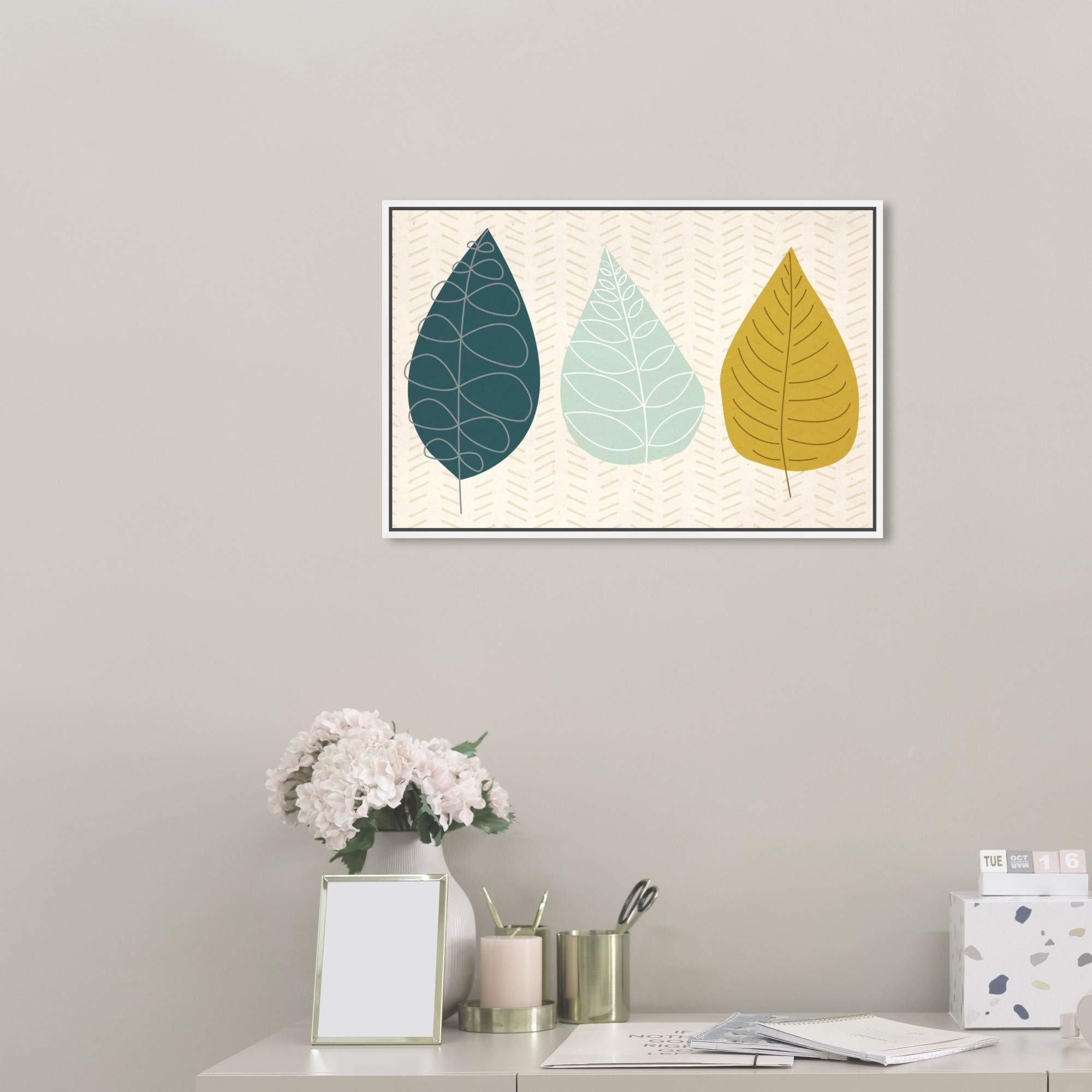 Oliver Gal Artist Co. 'World of Leaves' Floral Framed Canvas Wall Art - 24x16 Inch Green & Yellow Botanical Print for Living Room, Bedroom & Office Décor