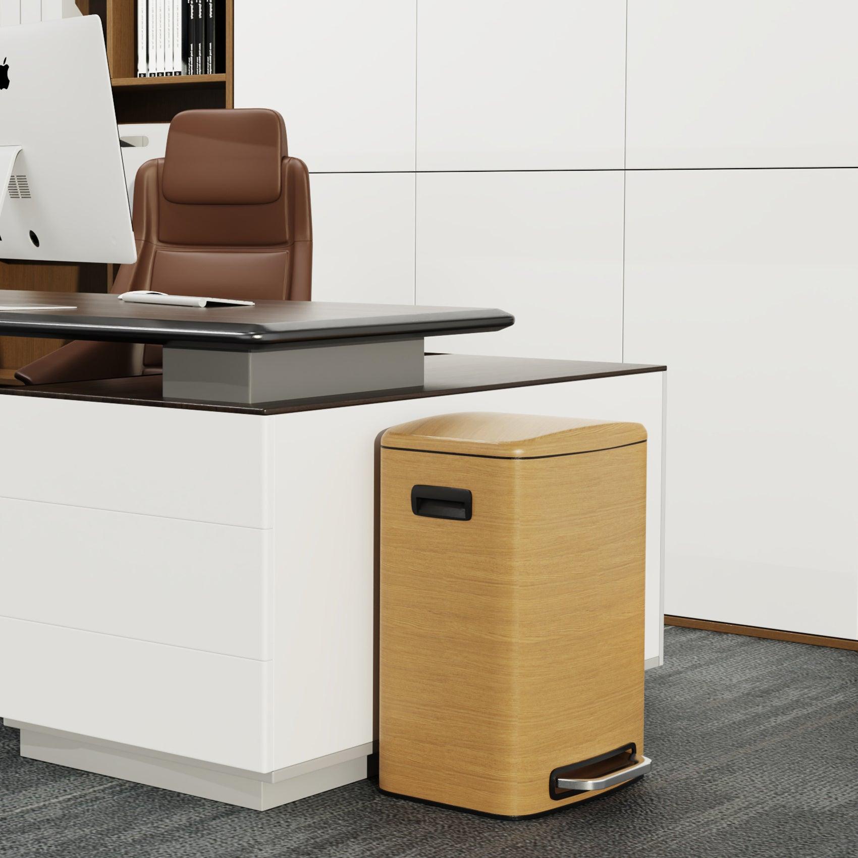 13 Gallon 50L Stainless Steel Rectangular Trash Can with Foot Pedal - Soft Close Lid, Wood Texture Design - Includes 30 Garbage Bags - Perfect for Kitchen, Office, or Bathroom Waste Disposal