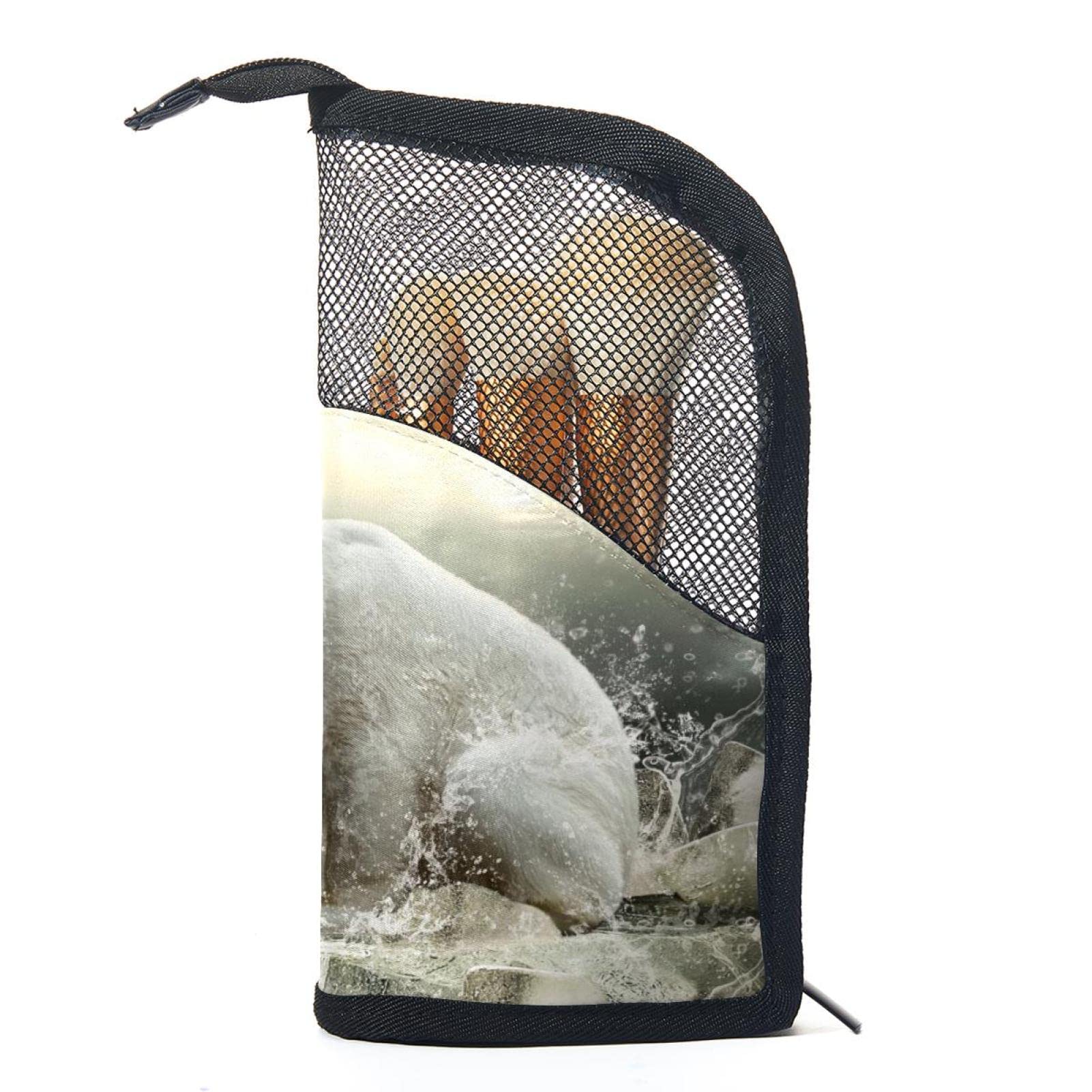 12-Piece Makeup Brush Organizer Bag with Portable Holder Case - Cloudy White Polar Bear Design for Travel & Home Storage | Perfect Cosmetic Brush Organizer for Makeup Artists & Beauty Enthusiasts