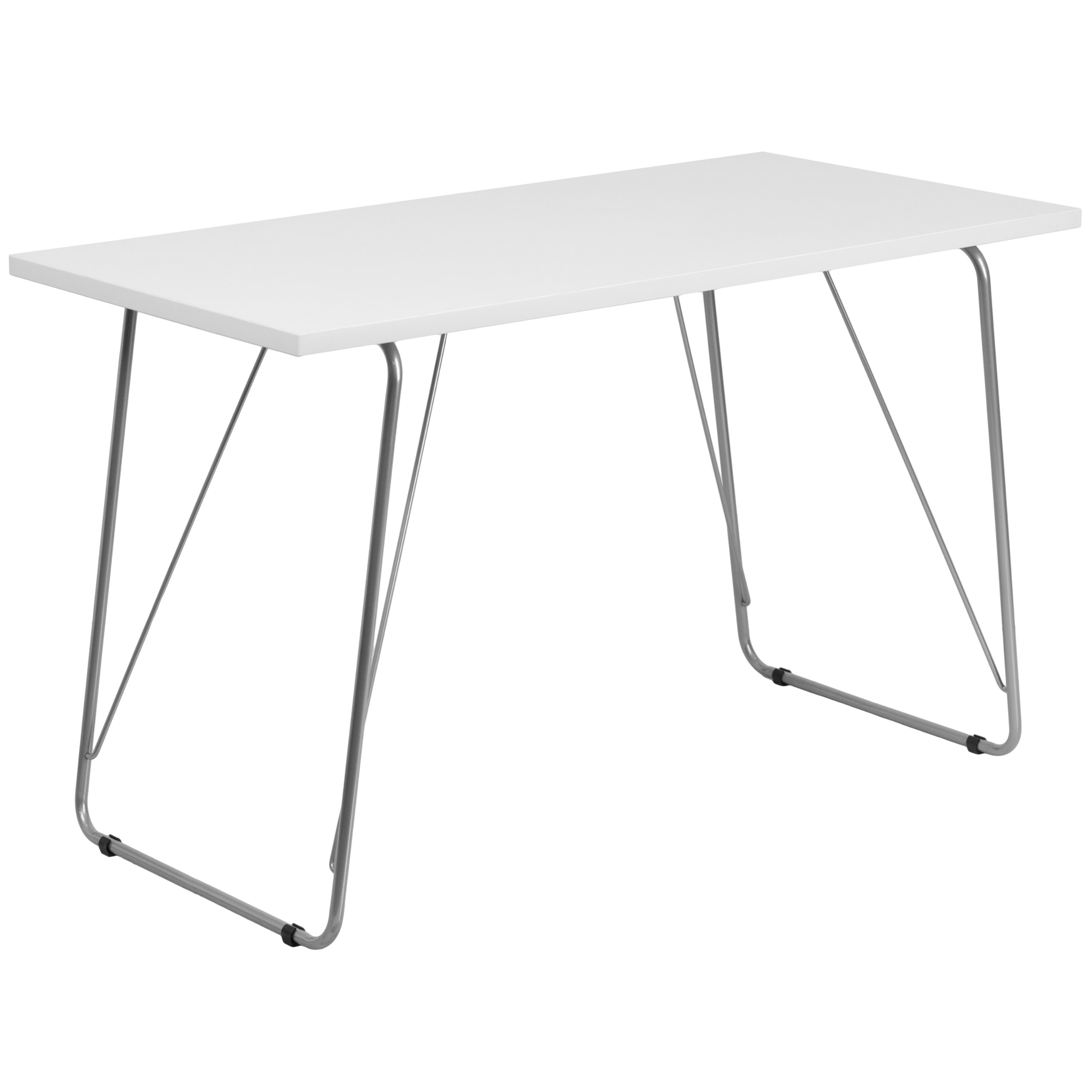 Flash Furniture White Computer Desk with Slanted Silver Metal Frame - Modern Home Office Desk for Work, Study & Gaming - Perfect for Small Spaces & Apartments