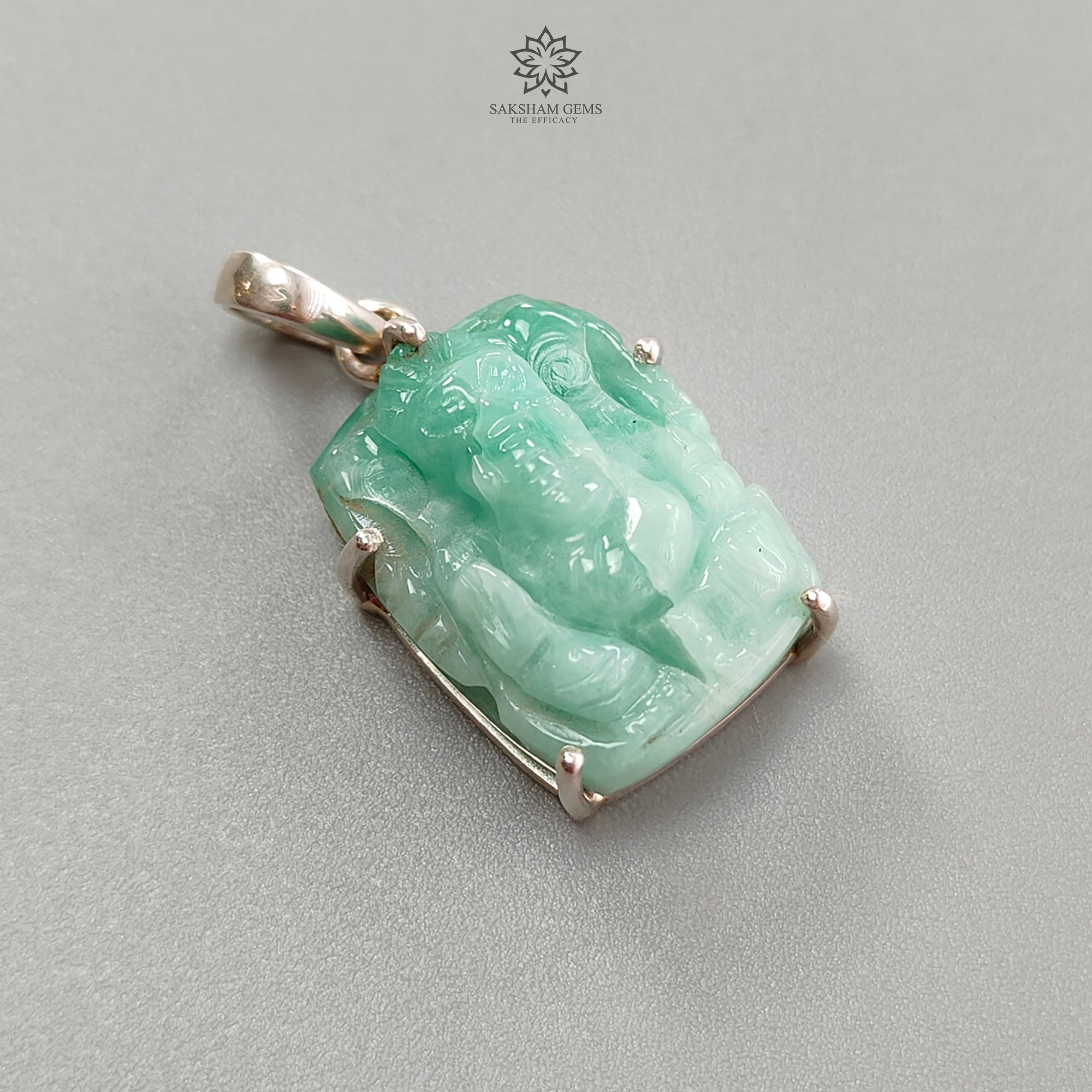 Natural Untreated Green Emerald Ganesha Pendant - 6gms 925 Sterling Silver Prong Set (1.25 Inch) | Spiritual Jewelry for Meditation, Yoga & Hindu Festivals