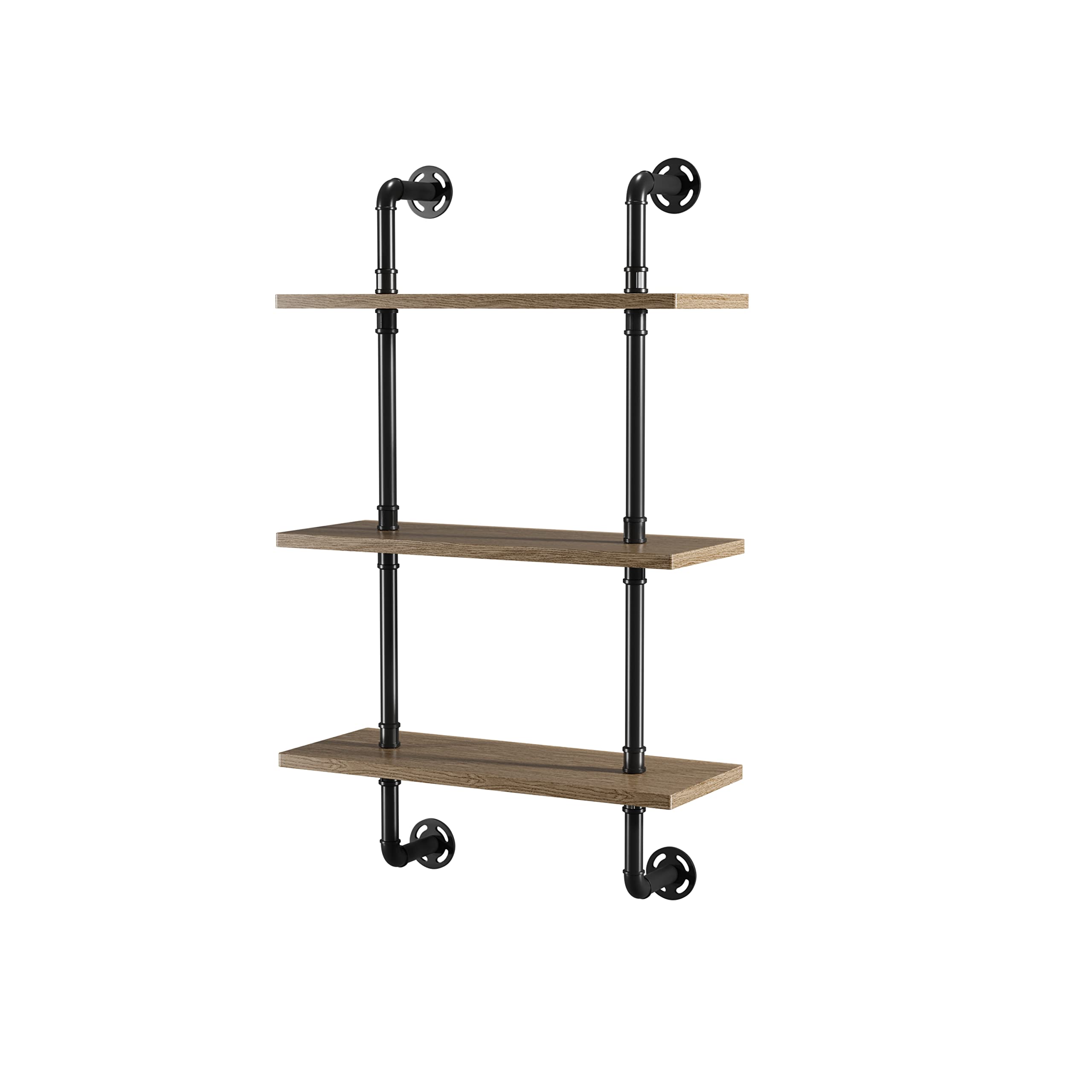 PayLessHere 24-Inch Industrial Pipe Floating Bookshelf - Metal Wall-Mounted Storage Shelf with Wood Towel Racks | 3-Tier Hanging Shelf for Bathroom, Bedroom & Living Room | Space-Saving Home Organization Solution