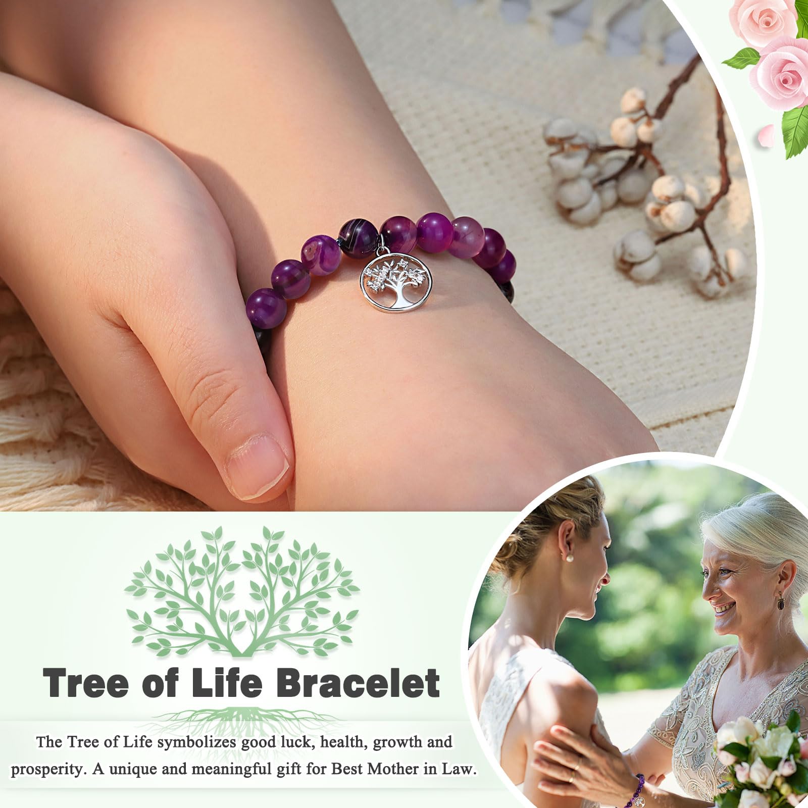 Tree of Life Bracelet for Women - Elegant Adjustable Bangle Gift for Grandma, Mom, Aunt, Sister & Teacher | Perfect Birthday, Christmas, Wedding & Mother's Day Present | Boho Jewelry for Everyday Wear & Special Occasions