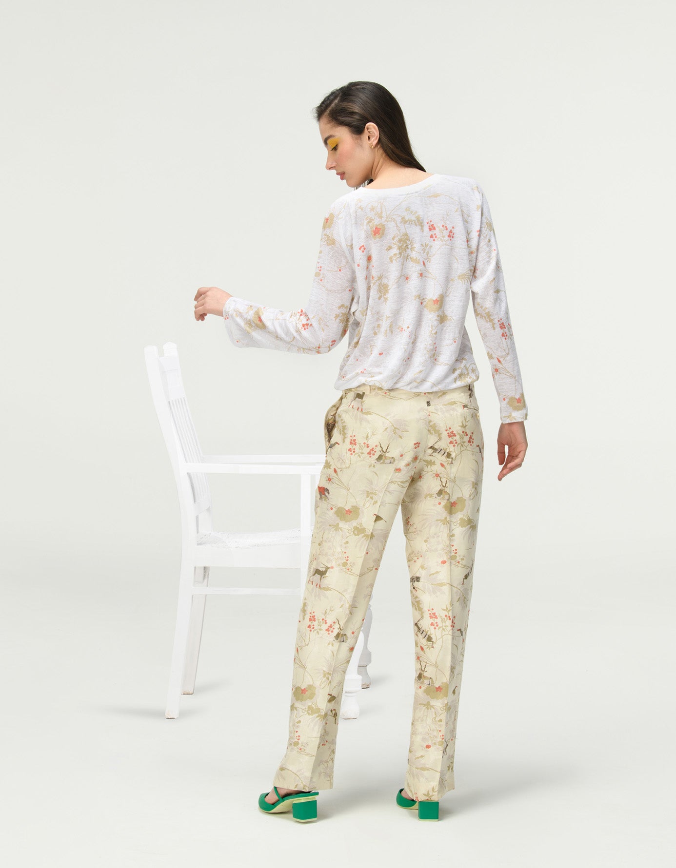 Premium Straight Fit Trousers in Silk Damask Ivory - Elegant Formal Pants for Business Meetings & Special Occasions