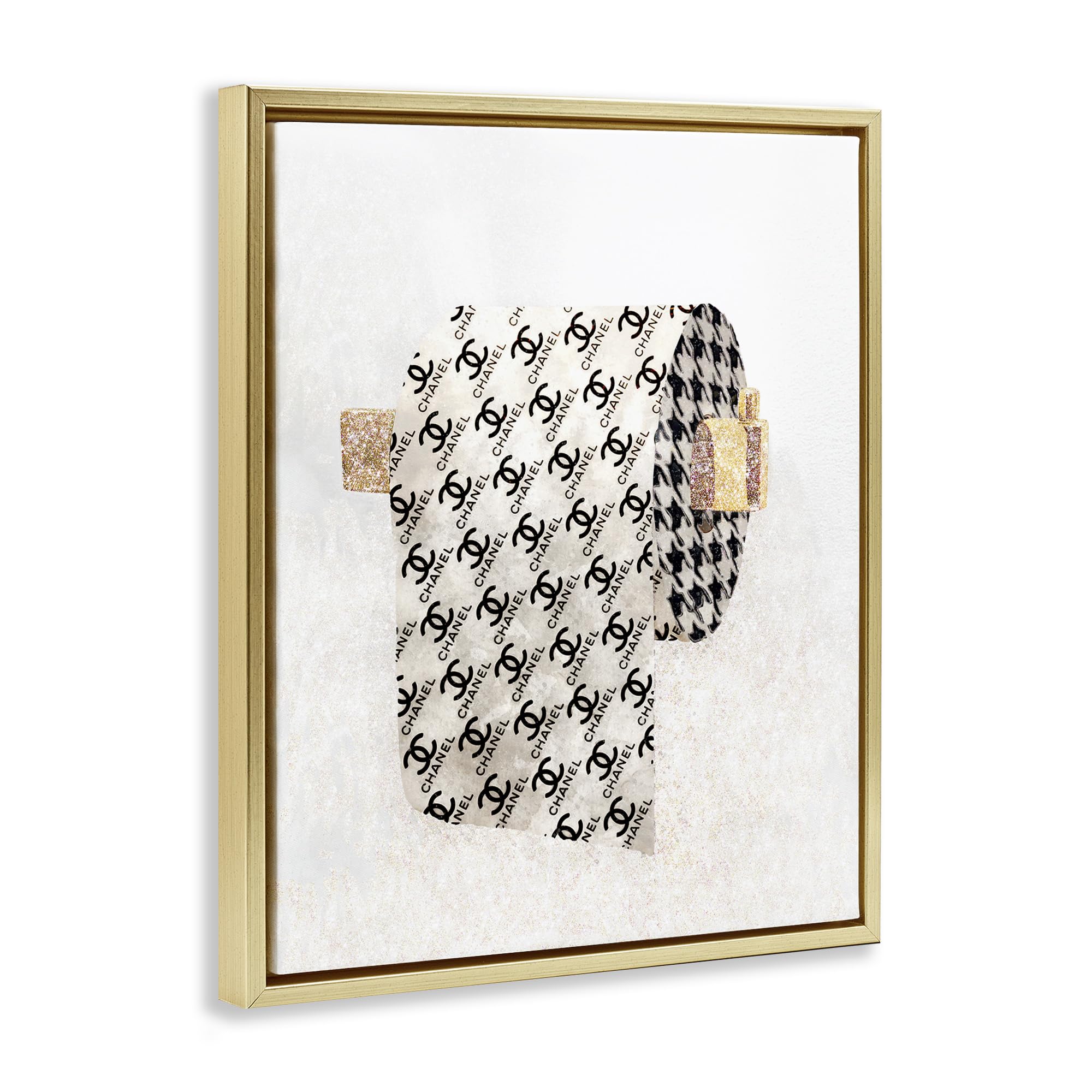Stupell Industries Fashion Glam Toilet Paper Designer Wall Art - Framed Floater Canvas Decor by Ziwei Li | Unique Bathroom & Powder Room Decor for Modern Homes