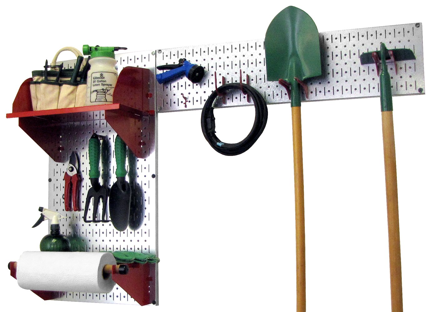 Wall Control Pegboard Garden Tool Organizer Kit - Metal Pegboard with Red Hooks for Garage, Shed & Workshop Storage | Heavy-Duty Wall-Mounted Organization for Garden Supplies, Tools & Accessories