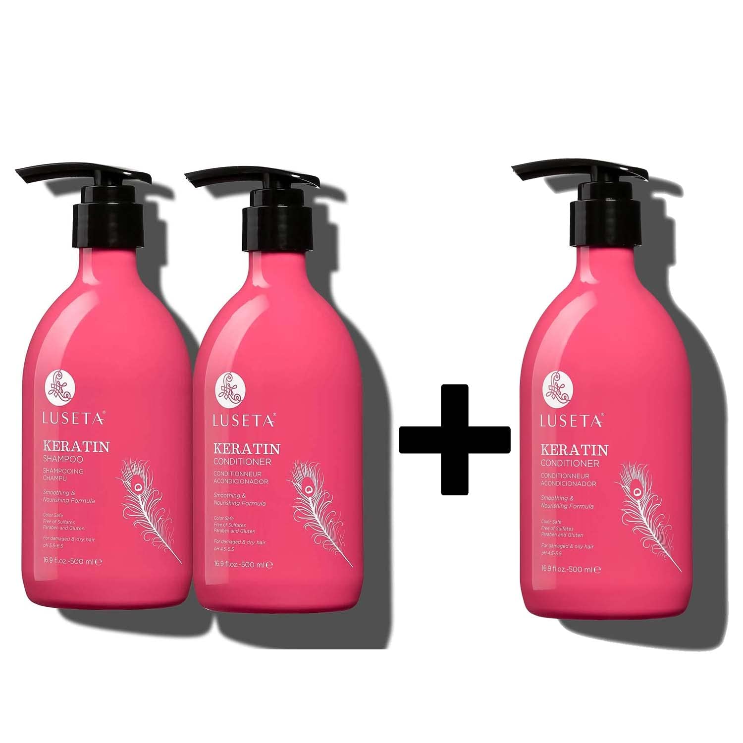 Luseta Keratin Shampoo and Conditioner Set for Color Treated Hair - Sulfate Free, Gluten Free, Hair Repair & Hydration - Perfect for Damaged, Dry, or Frizzy Hair at Home or Salon Use