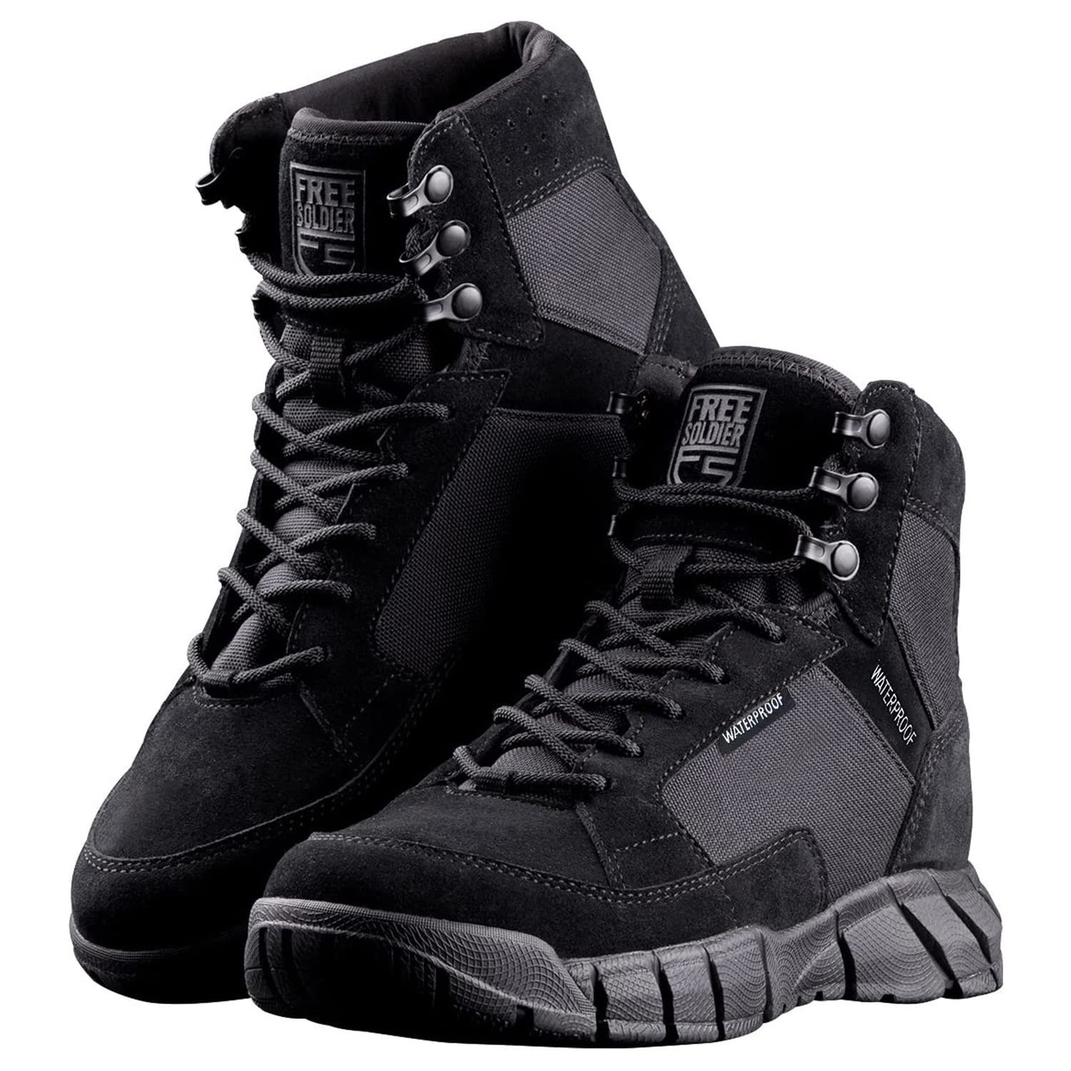 FREE SOLDIER Men's 6 Inch Waterproof Tactical Boots - Lightweight Military Hiking Work Boots, Breathable Desert Boots for Outdoor Adventures, Hunting & Construction Work