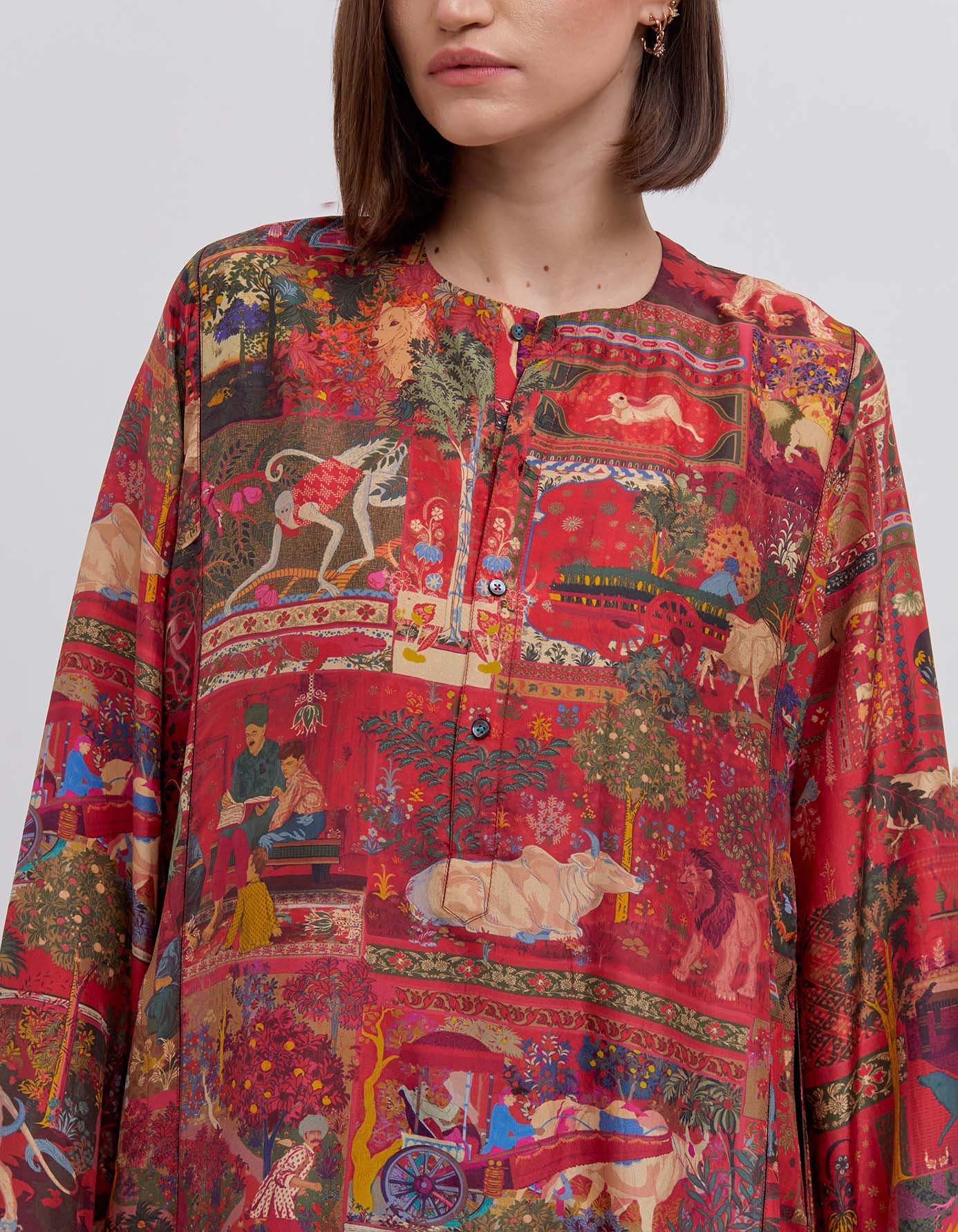 Kalidar Silk Kurta for Women - Elegant Crimson Embroidered Indian Tunic Top for Festivals, Weddings & Special Occasions