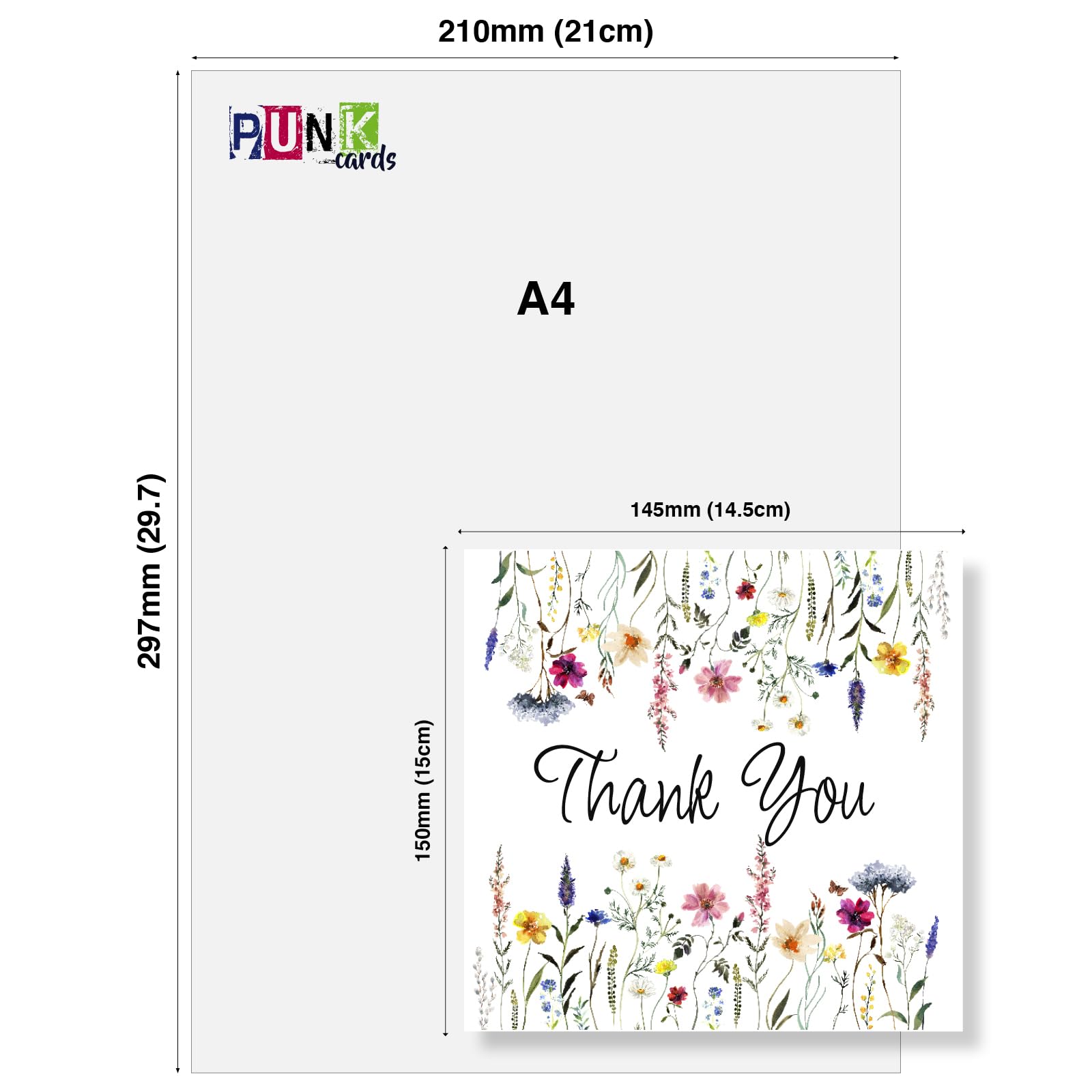 Punkcards - Handmade Thank You Cards (Single Pack, Made in UK) - Perfect for Weddings, Birthdays & Appreciation Gifts