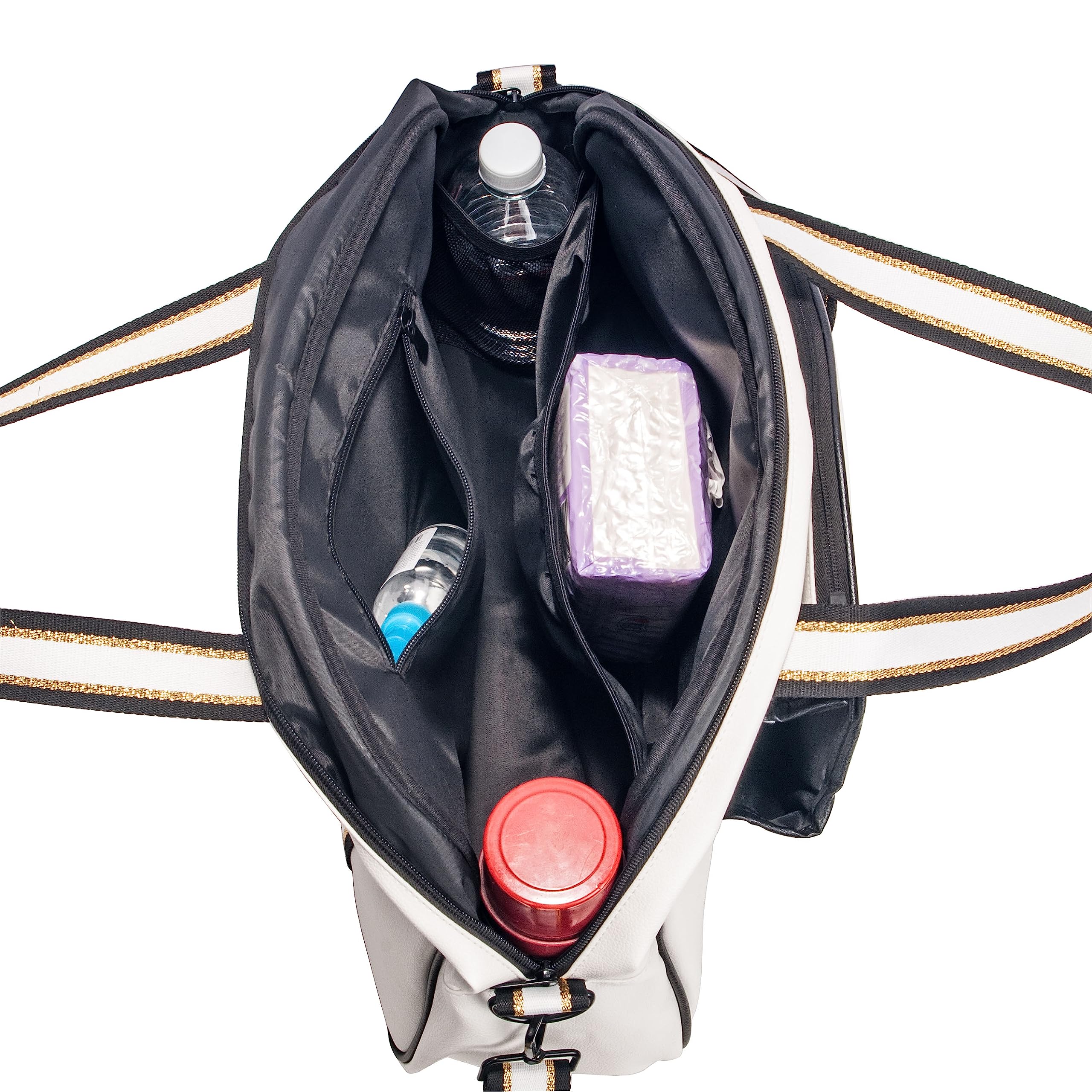 Premium PU Leather Women's Sports Shoulder Gym Bag - Pickleball Duffle & Tote Bag with Front Paddle Pocket, Inner Storage Compartments, Mesh Water Bottle Holder & Adjustable Strap - Ideal for Gym, Tennis, Travel & Sports Activities