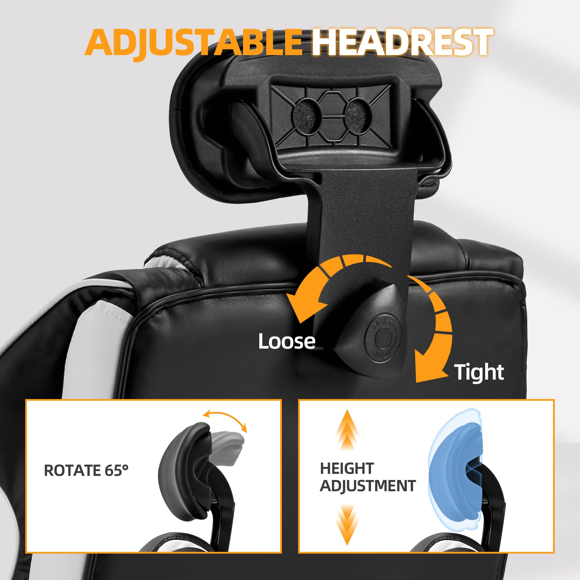 HOMREST 6-Point Ergonomic Massage Office Chair with Adjustable Footrest & Heated Reclining Backrest - Padded Armrest Executive Gaming Chair in Black - Perfect for Home Office, Workstation & PC Gaming Setup