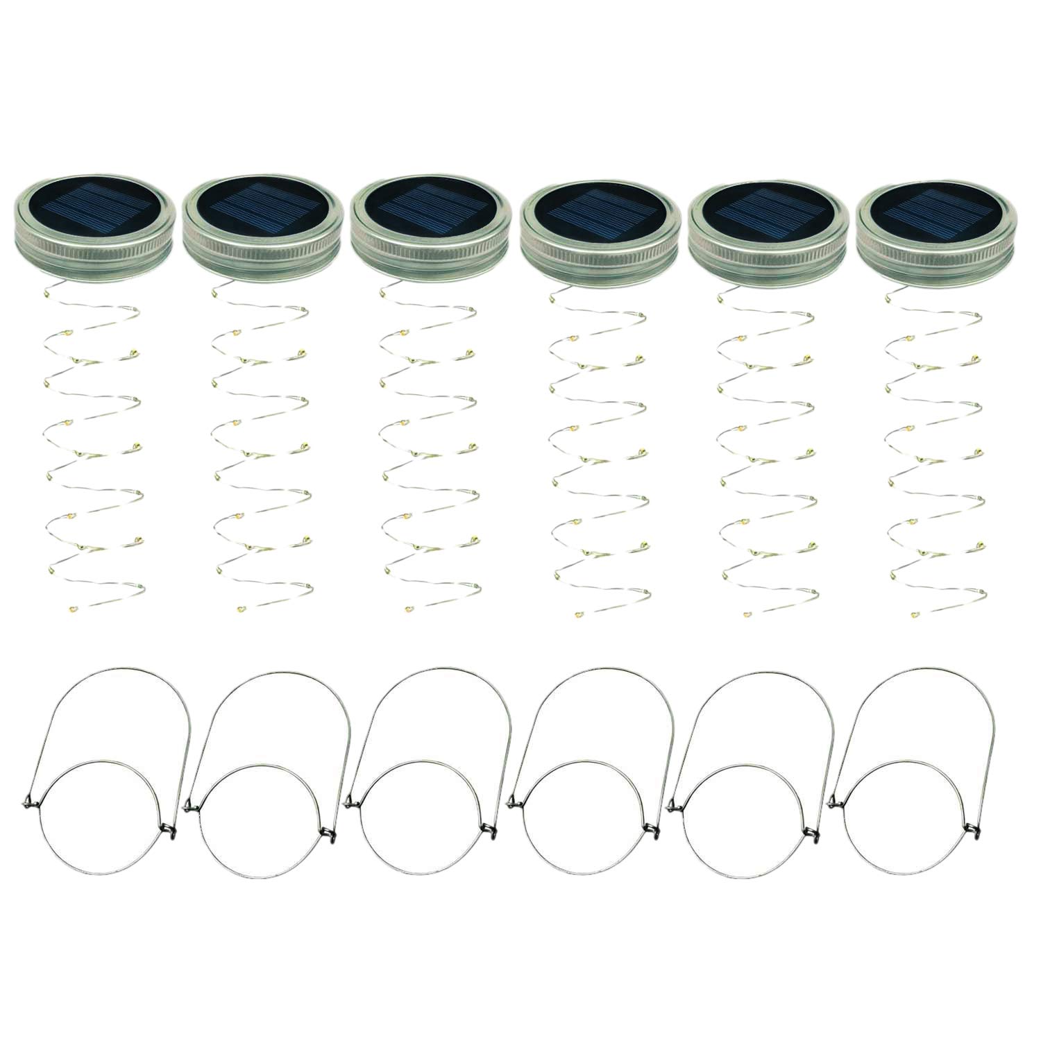 YHJIC 6 Pack Solar Mason Jar Lid Lights with 20 LED String, Fairy Star Firefly Jar Lids for Outdoor Decor - Includes 6 Hangers (Jars Not Included) - Perfect for Patio, Garden, Wedding, Party & Table Decoration