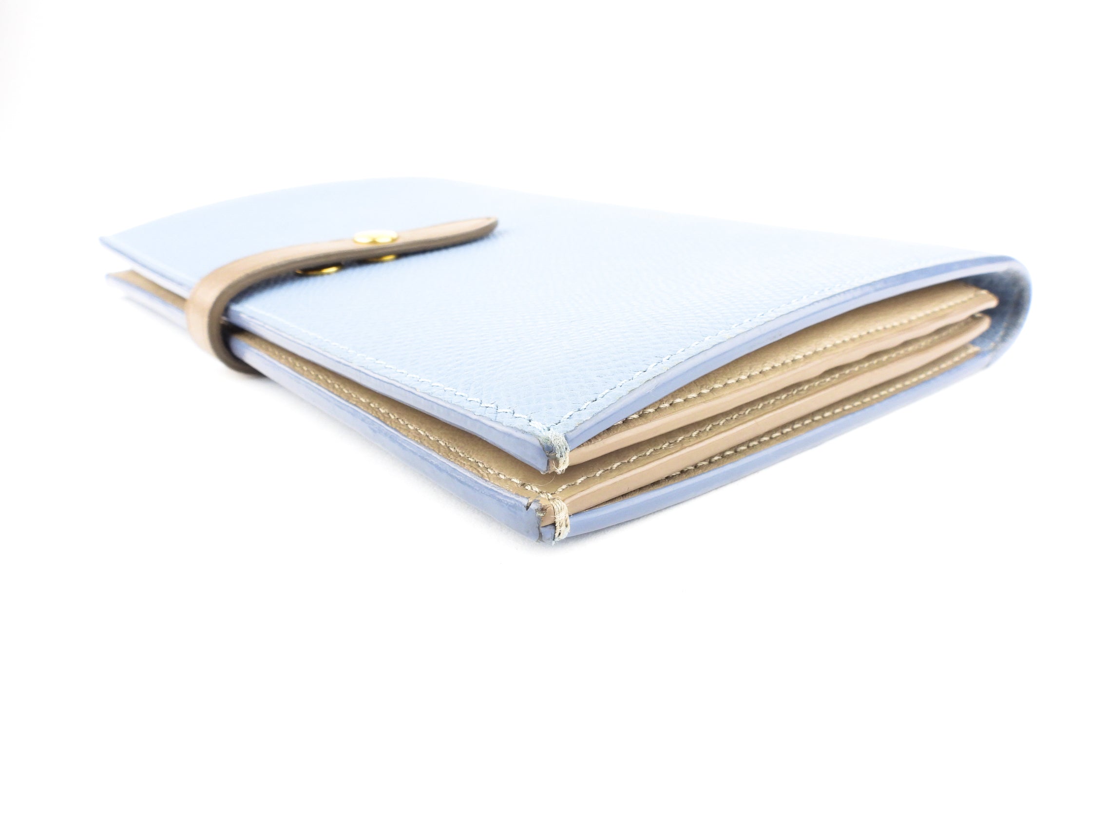 Celine Bicolor Blue and Taupe Leather Strap Large Multifunction Snap Wallet for Women - Luxury Designer Clutch with Card Slots & Zipper Pocket - Perfect for Everyday Use, Travel and Special Occasions