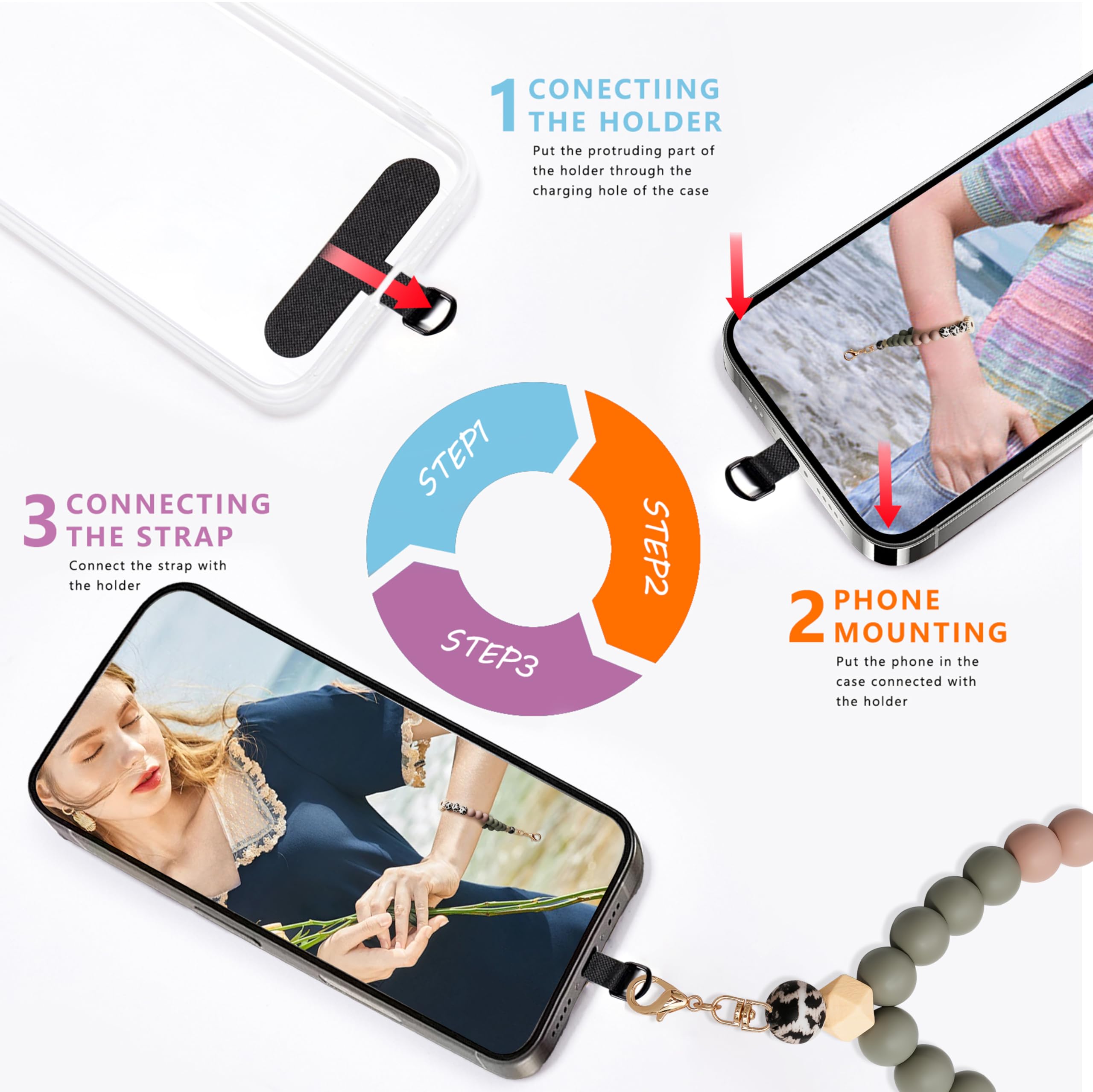 Silicone Beaded Phone Wrist Strap with Tether Tab - Elastic Hands-Free Phone Wristlet Strap for Smartphones (Daisy Leopard) - Perfect for Gym, Running, Shopping & Travel