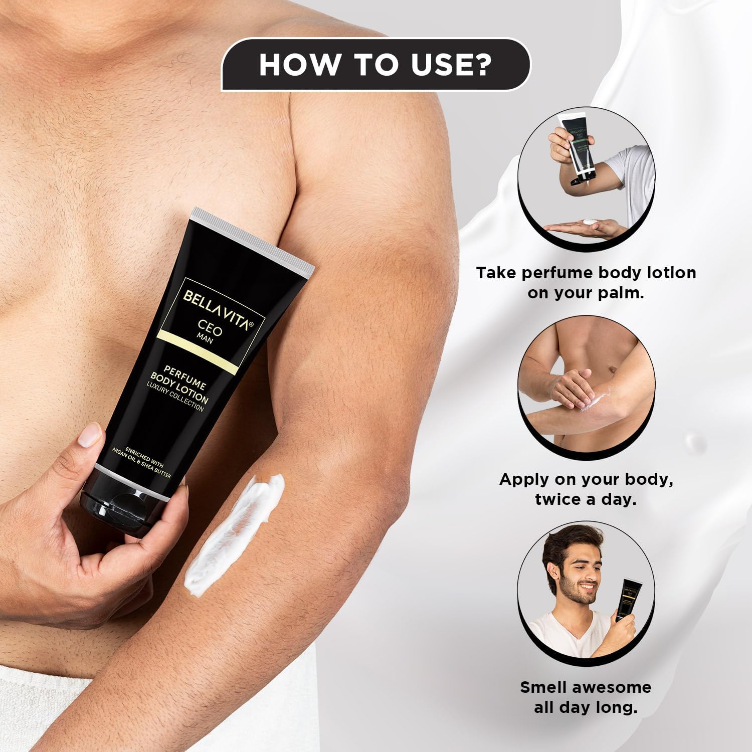 BVita Luxury Intense CEO Men's Body Perfume Lotion - Nourishing & Hydrating with Argan Oil & Shea Butter (200ml) | Softens & Protects Skin | Perfect for Daily Use, Gym & Office
